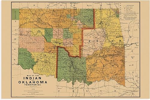 Miniatura 7 de HISTORIX Mapa vintage de 1892 de los territorios indios y de Oklahoma mapa vintage de 24 x 36 pulgadas arte de pared de Oklahoma mapa vintage de