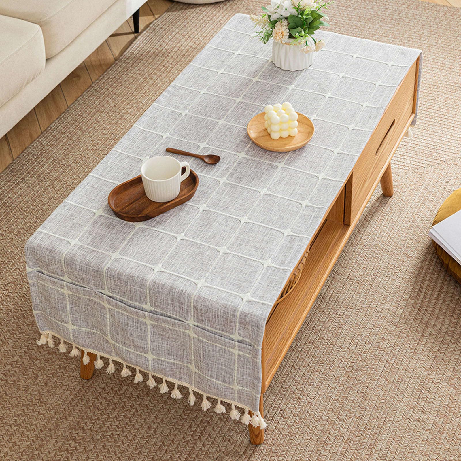 Weave tablecloth,Linen tablecloth,Coffee Table Cover With Pockets And Tassel Rectangular Waterproof Tablecloth Dining Tabletop Decoration Washable Table Top Dust Cover-P-60x160cm(24x63inch) ( Color :