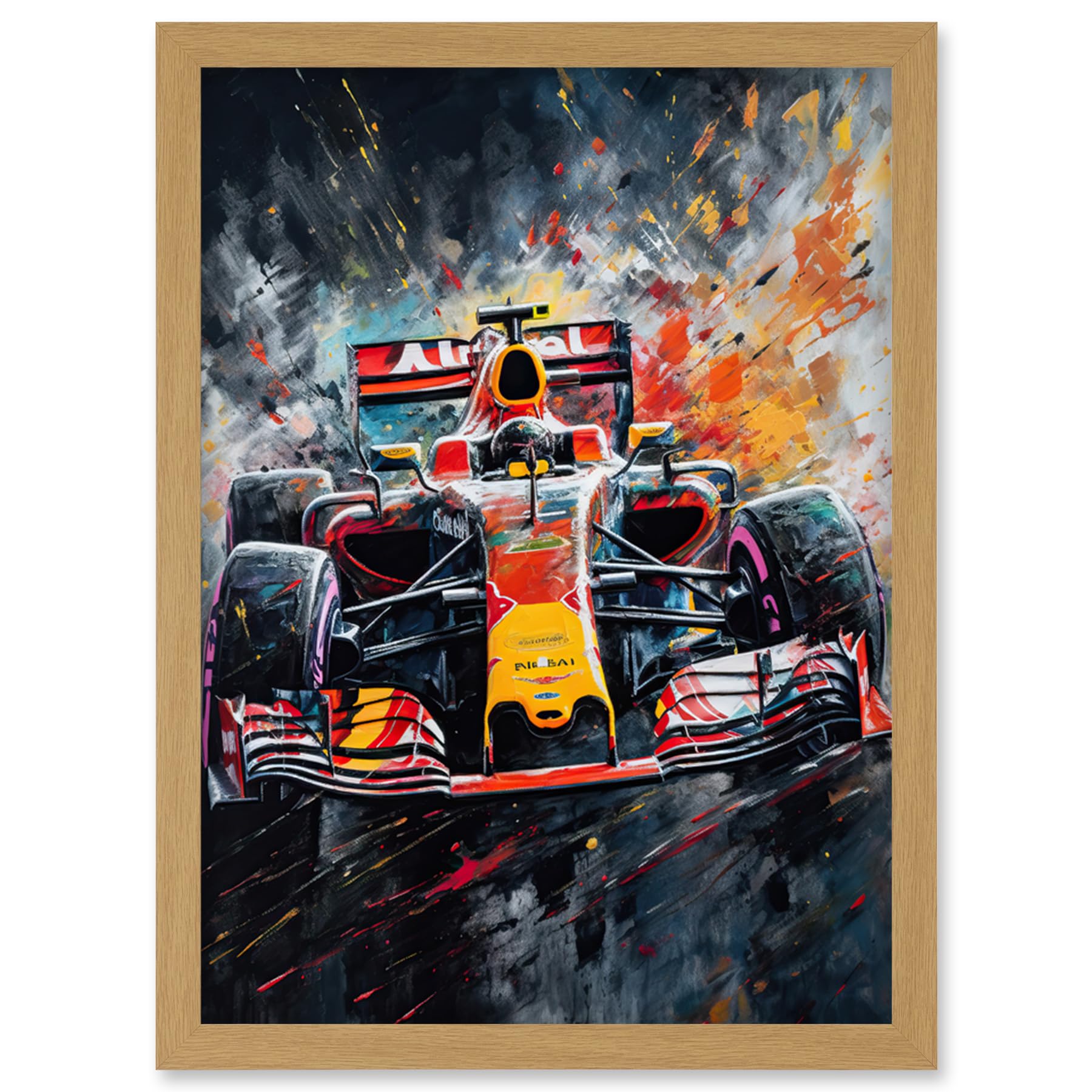 Artery8 Race Car Driver Racing Action Shot Painting Artwork Framed Wall Art Print A4