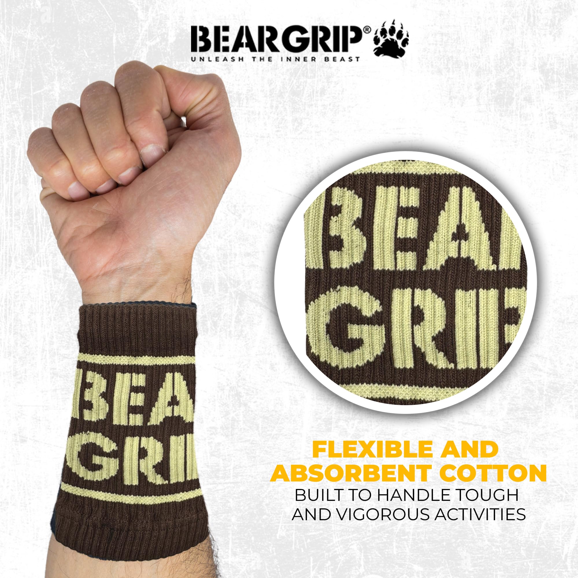 BEAR GRIP - Bracelets de sudation pour la protection du poignet - Crossfit, haltérophilie, tennis, exercices de remise en forme - En coton, nylon et élasthanne - Pour homme et femme