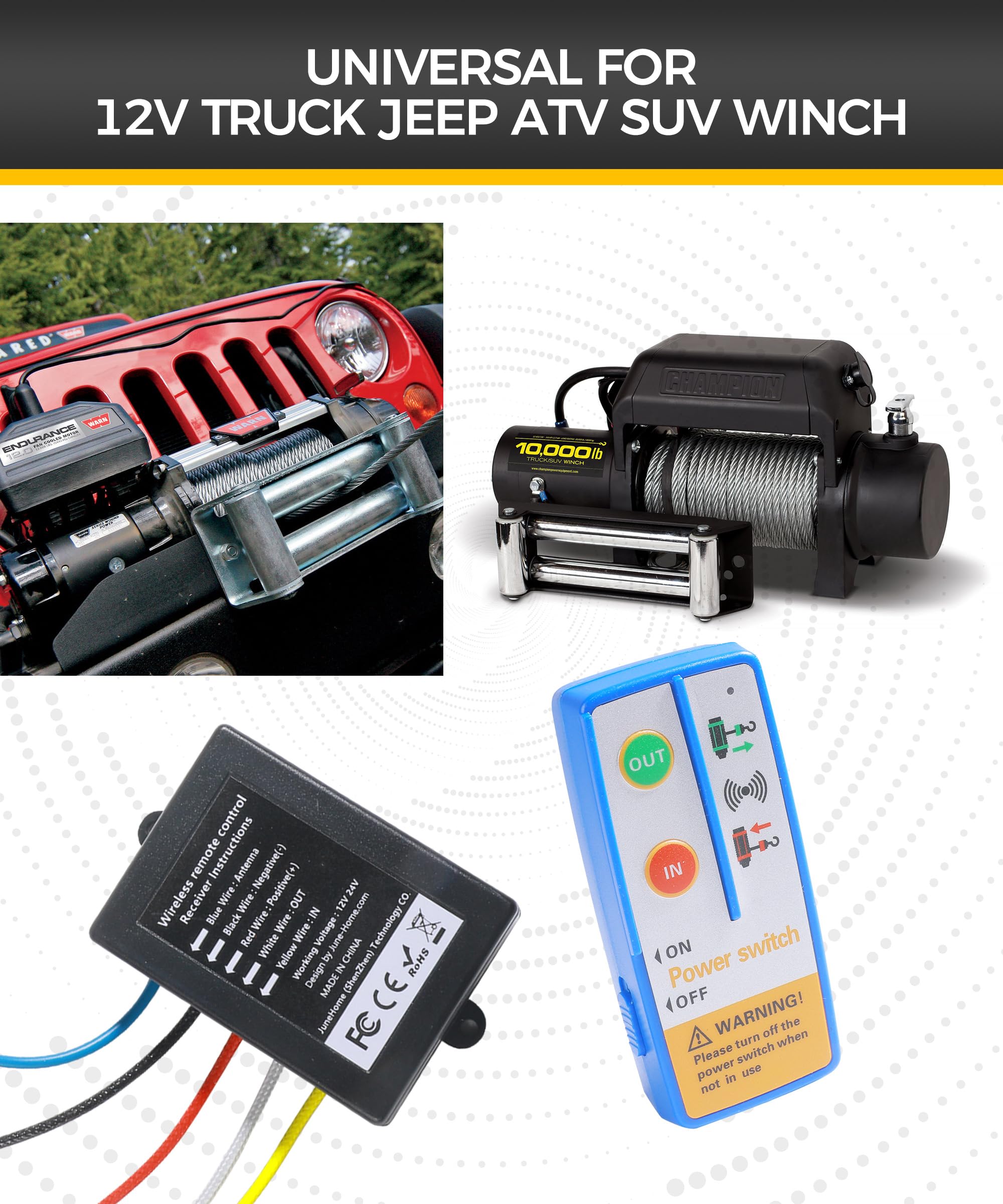 Flaconi Control Remoto del Remolque Volquete,Controlador de Cabrestante Inalámbrico,Mando Inalambrico para Cabrestante,Adecuado para Automóviles,Vehículos Todo Terreno,Jeeps,SUV