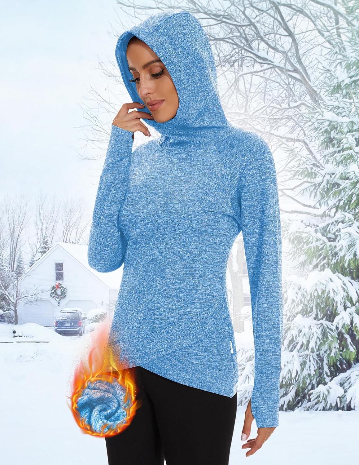 Soneven Women's Fleece Sweatshirts Long Sleeve Cold Weather Running Gear Thermal Hoodie with Thumb Holes