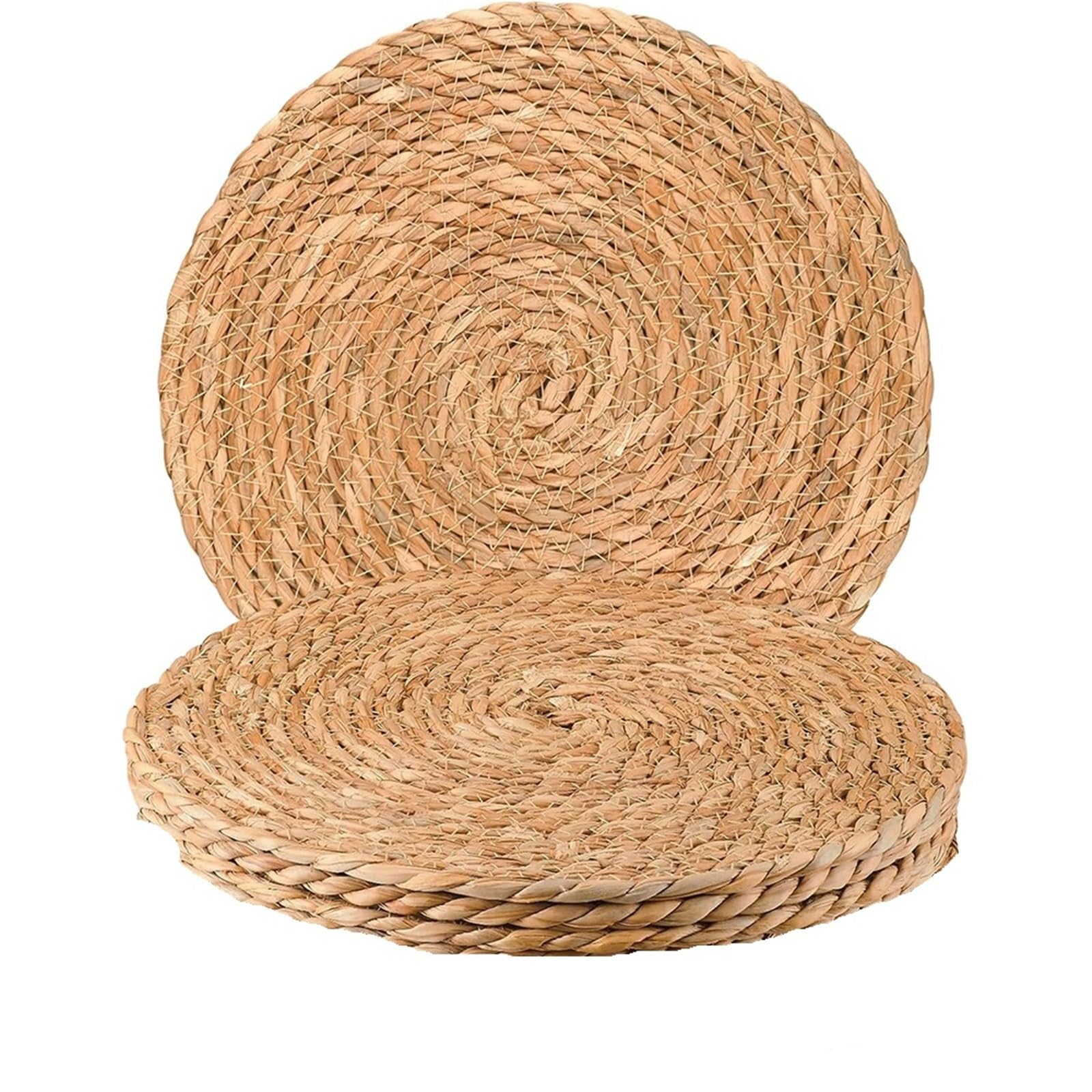 4pc Round Woven Placemats - Natural Straw Braided Rattan Heat Boho Place Mats For Dining Table(33x33cm)