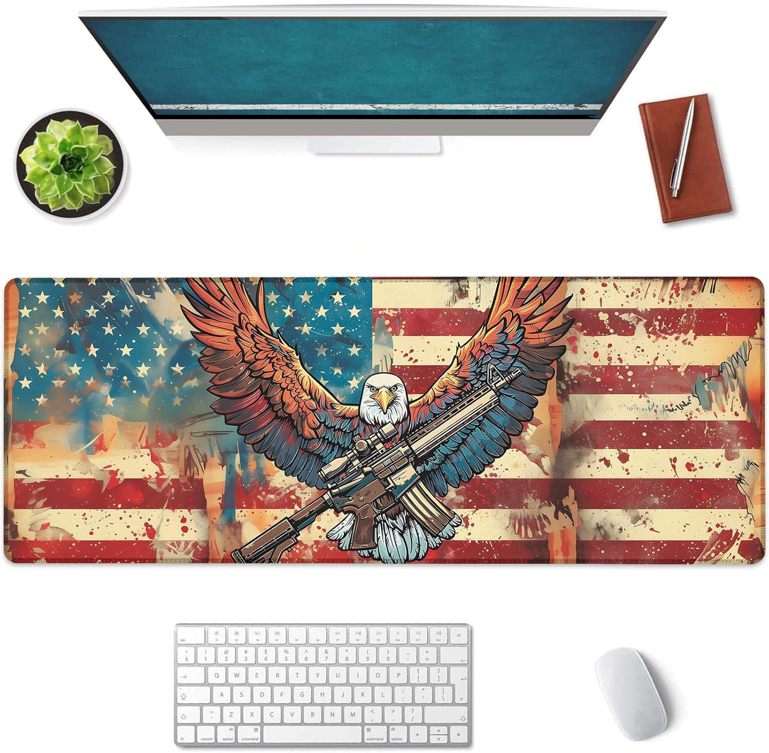 Patriotic Eagle Large Mouse Pad, Gaming Mouse Pad, Keyboard Mat, Non-Slip Rubber Base, Office Accessories, Desk Mat, MousePads for School, Work, Home Decor Gifts 31.5" x 11.8"