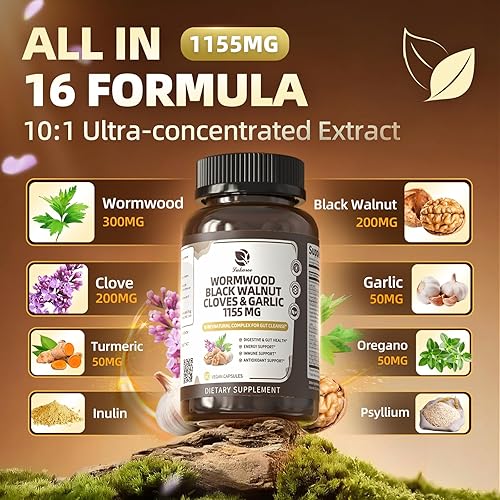 Miniatura 2 de Lukaree Cápsulas 16 en 1 de ajenjo de nogal negro, limpieza intestinal rápida y salud digestiva con clavo de ajo y cúrcuma, entrega liposomal 98% de