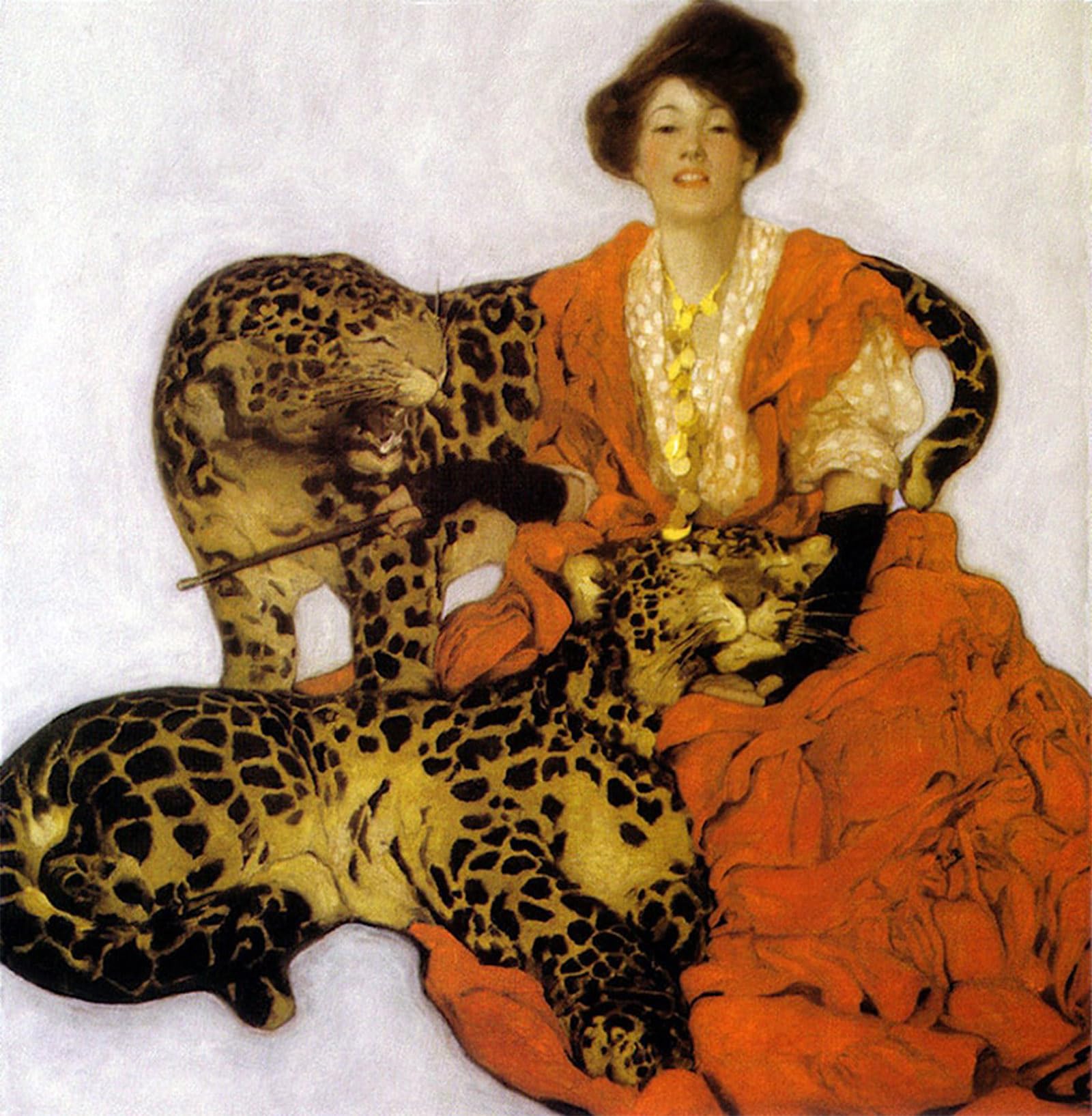 POSTERIIk Vintage Classic Picture Landscape Artwork Woman with Leopards Sarah Stilwell Portrait Canvas Painting for Office Home Decor 60x90cm