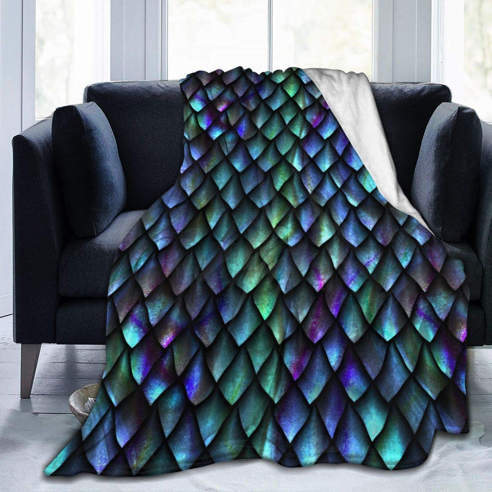 Joocar 17 Flannel Throw Blanket Green Dragon Scales Cozy And Soft Plush Warm Blankets For Bed Couch Living Room Sofa Chair