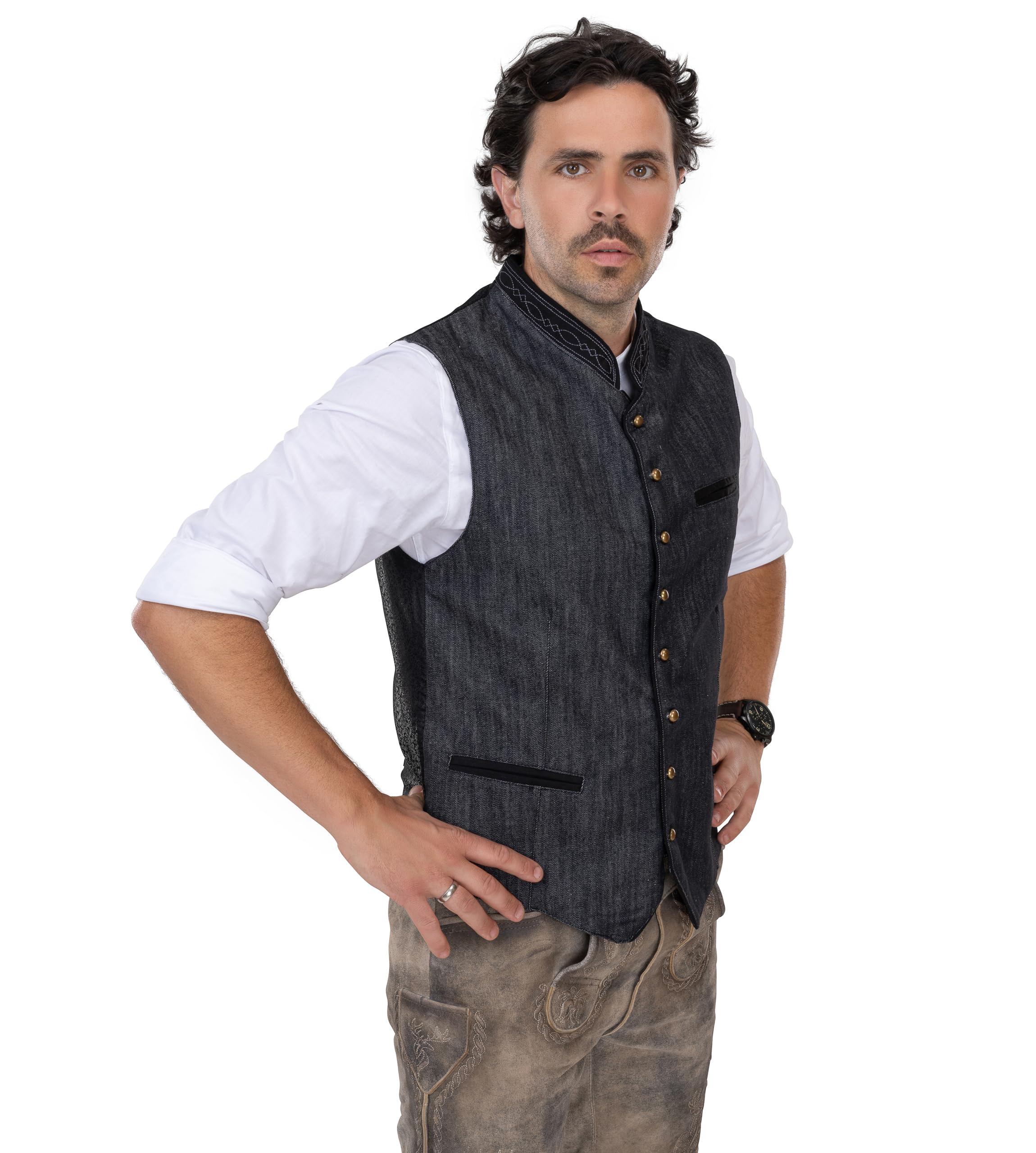 Schöneberger Trachten, gilet tradizionale da uomo, in pelle, stile Oktoberfest, stile vintage