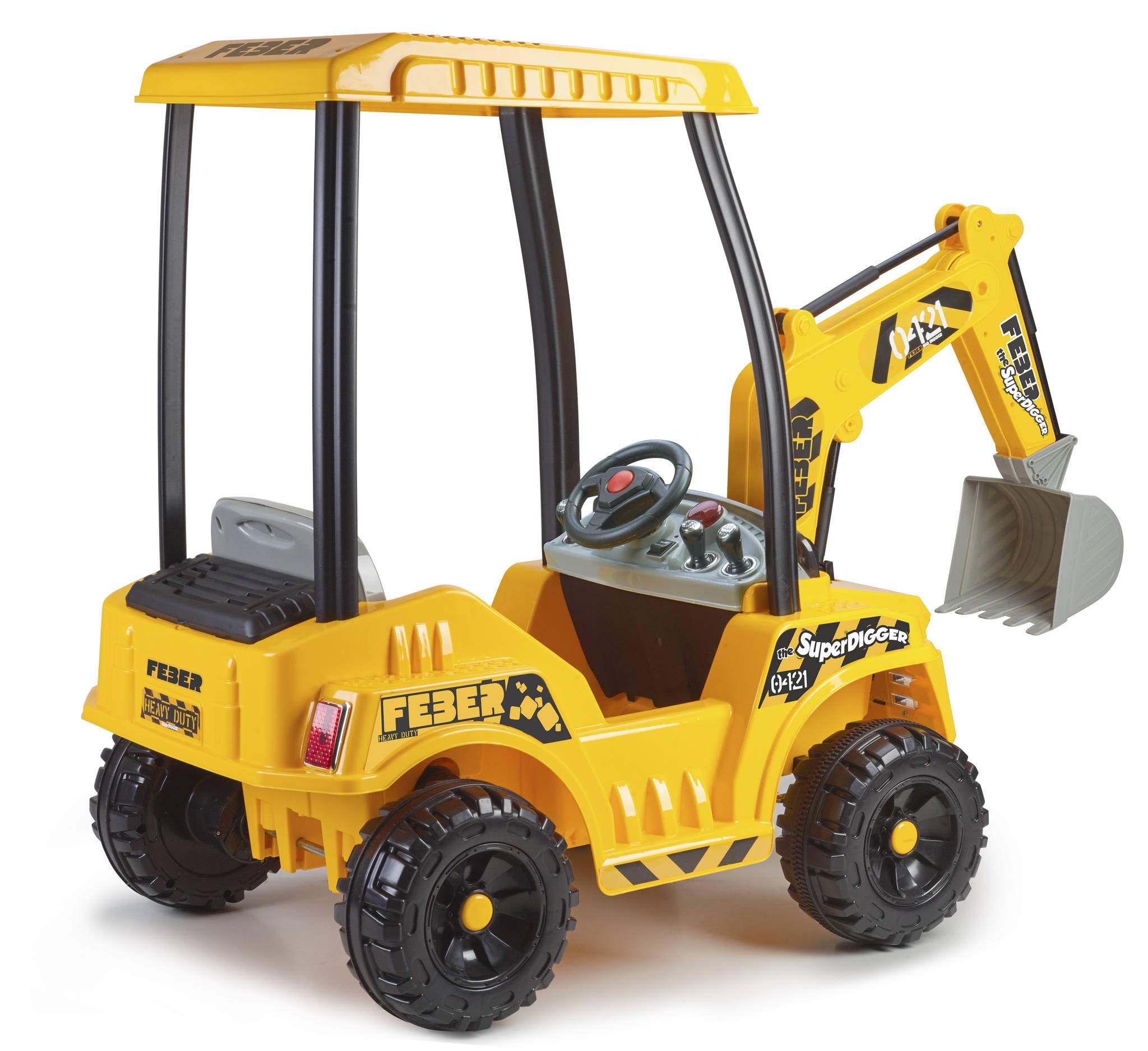 Feber - Super Digger - Pelle à Batterie 12V avec Chargeur Inclus, Détails Réalistes, 3 Leviers pour Changer la Direction de la Pelle, Enfants 3 Ans, Poids 30 kg, Famosa (800012320)