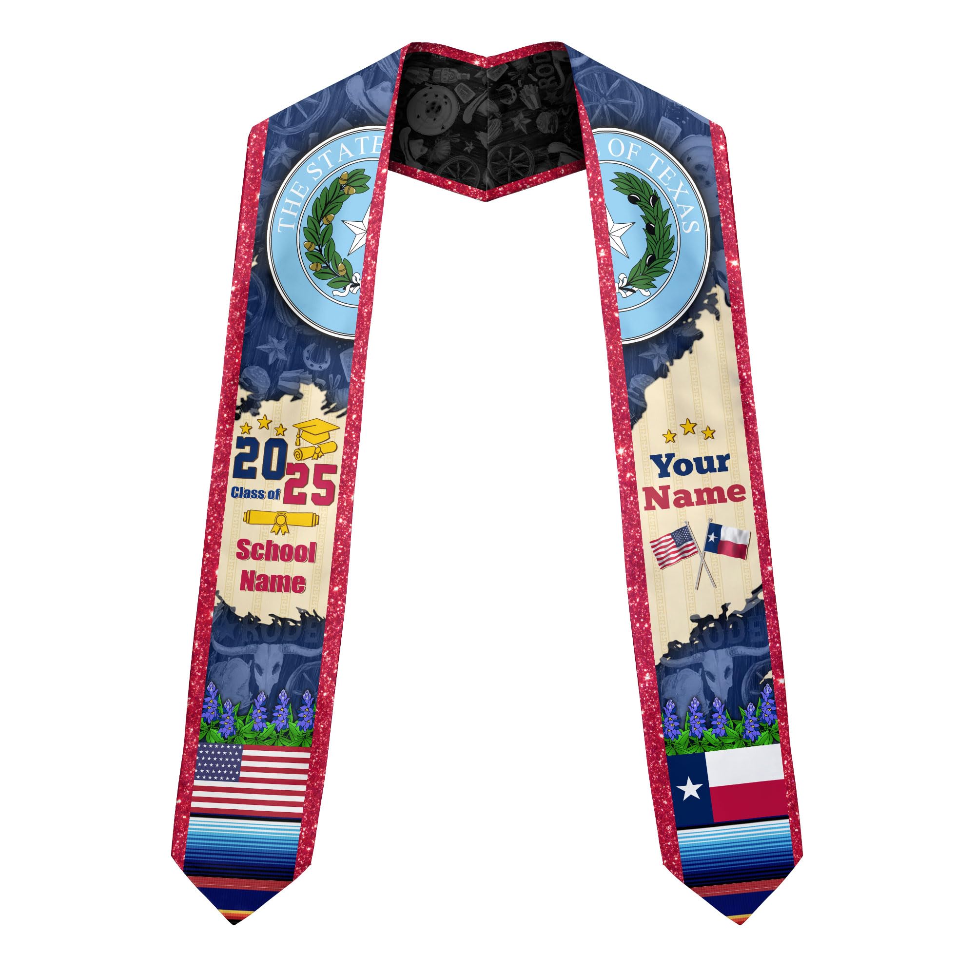 MonkeyVan Customize Texas Graduation Stole Texas Graduation Sash 2025 Texas Sash for Graduation Usa and Texas Flag for Graduation Tx2