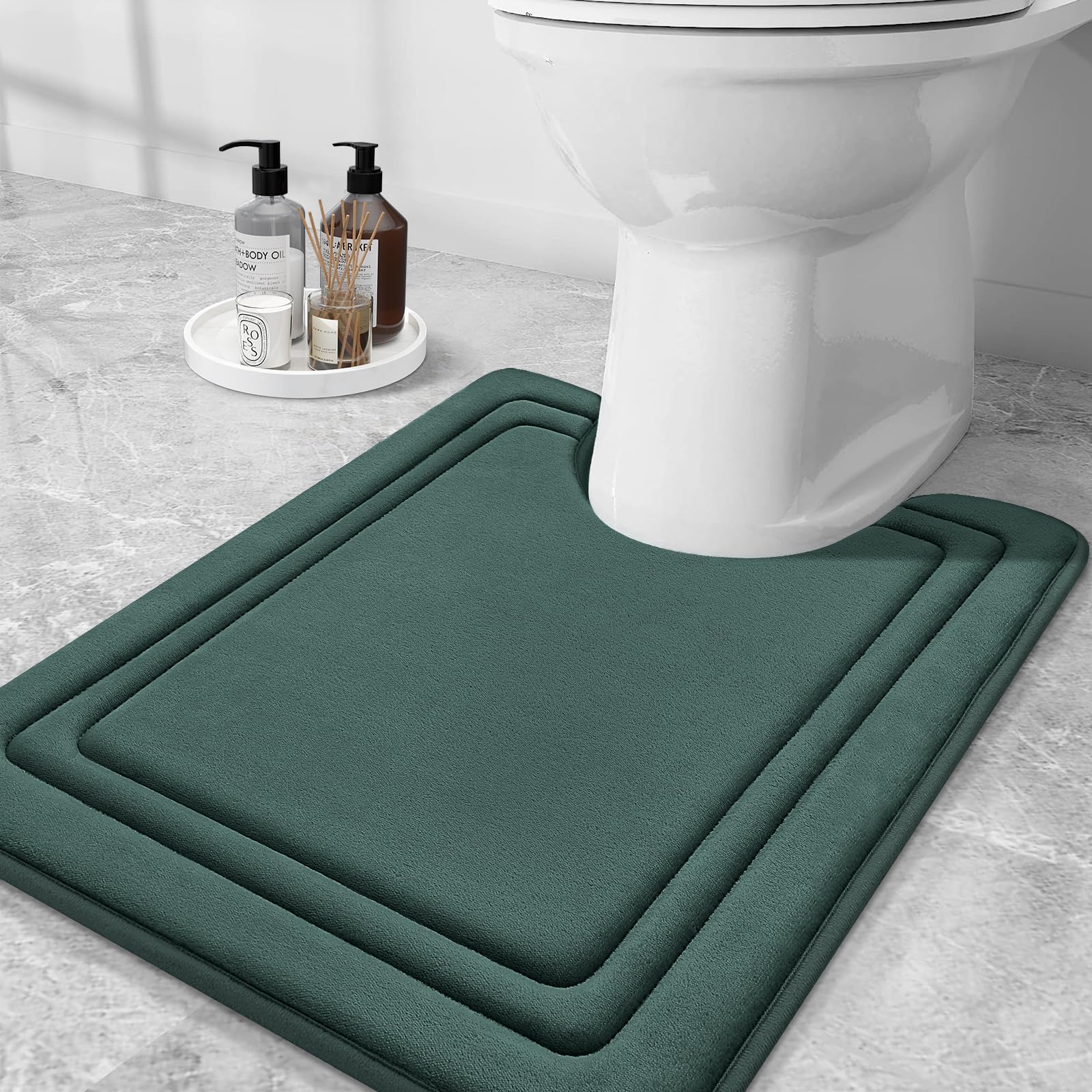 Grandaily Memory Foam Toilet Rugs U-Shaped 24x20, Ultra Soft, Non-Slip and Absorbent Bathroom Rugs, Machine Wash Dry, Comfortable Contour Bath Mat for
