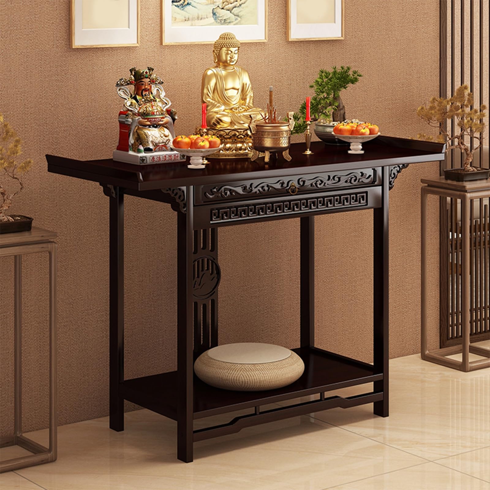Personal Shrine Stand, Altar Cabinet, Altar Table, Wood Carved Puja Buddhist, Chinese Cabinet Pedestal Offering Table, Spiritual Activities, for Living Rooms, Shrines, Temples(100*40cm/39.4*15.7in)