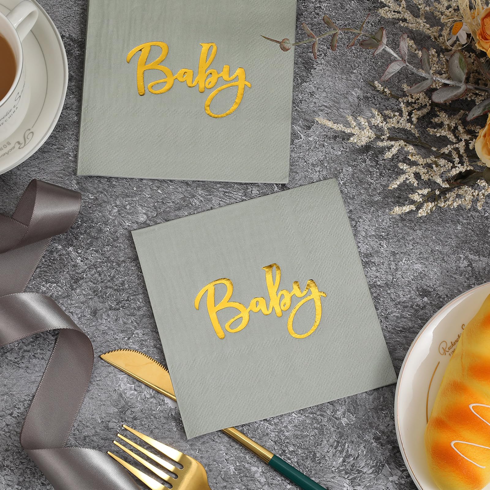 Servietten Grau Gold Happy Birthday Servietten Hochzeit Kindergeburtstag Cocktailservietten Party Geburtstagsservietten Servierten Disposable Napkins Pack of 20(33x33cm)