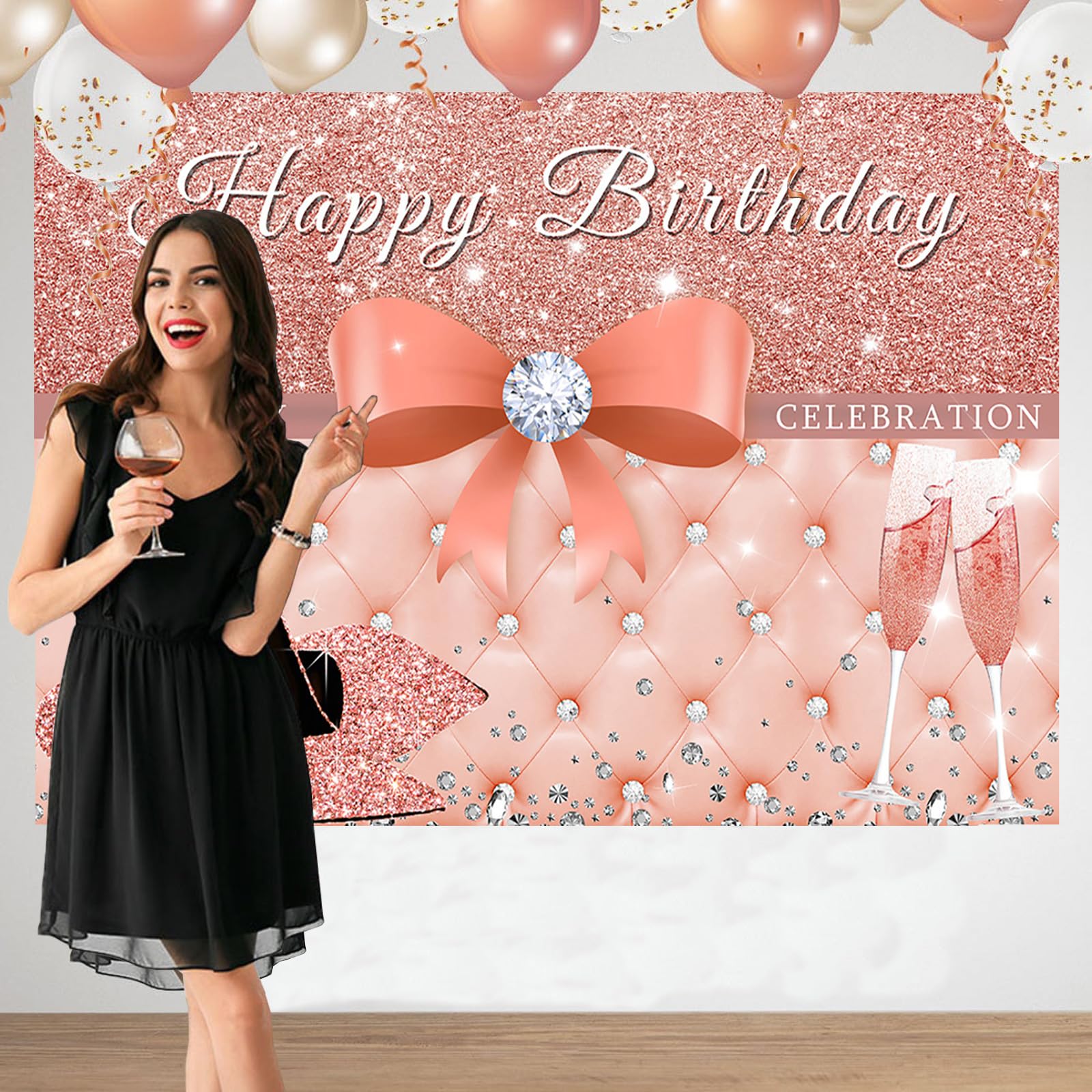 Amazon.com : Sensfun Rose Gold Happy Birthday Backdrop Banner Women Birthday  Party Decorations Glitters Pink Heels Bowknot Photography Background for  Girls Sweet 16 30 40 50th Bday Supplies Photo Booth Props 7x5ft :  Electronics