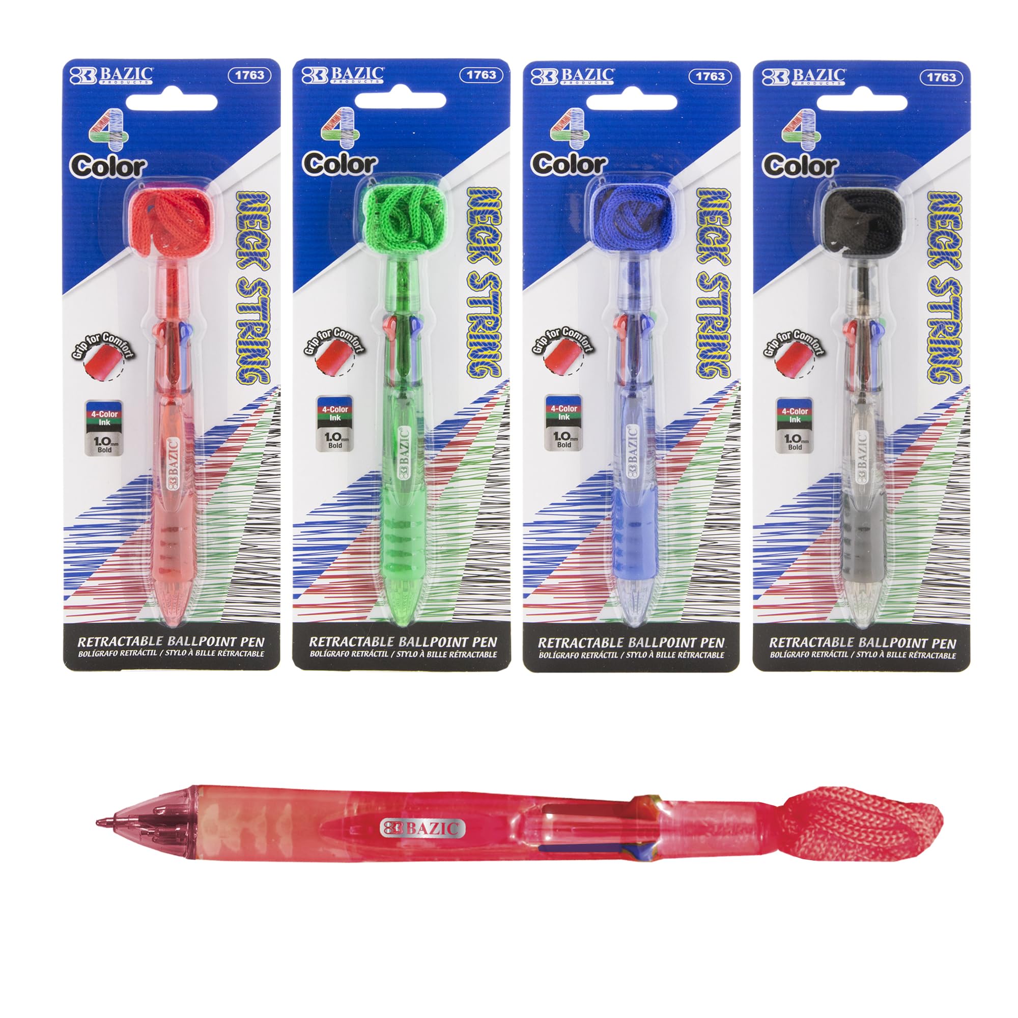 Amazon.com : BAZIC PRODUCTS 4-Color Neck Pen, Retractable, Lanyard