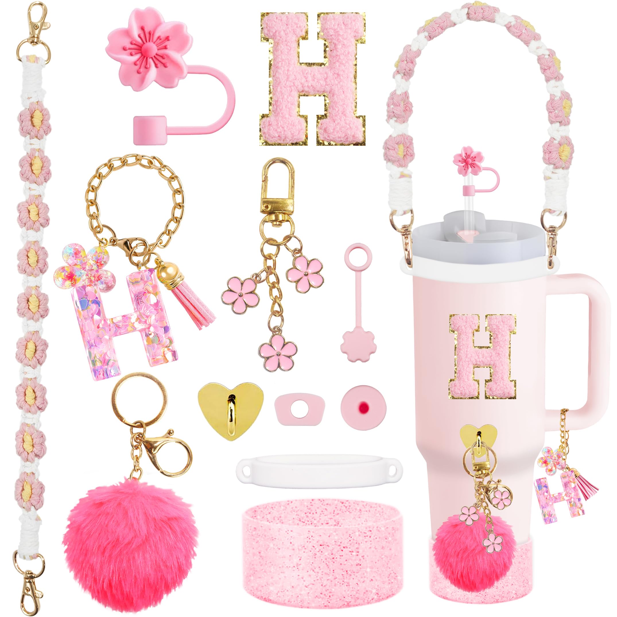 XIANGYUAN 11PCS Cup Accessories for Stanley Cup,Straw Cover Cap for Stanley Cup 30oz or 40oz,Including Water Bottle Handle Strap,Boot,Decorative