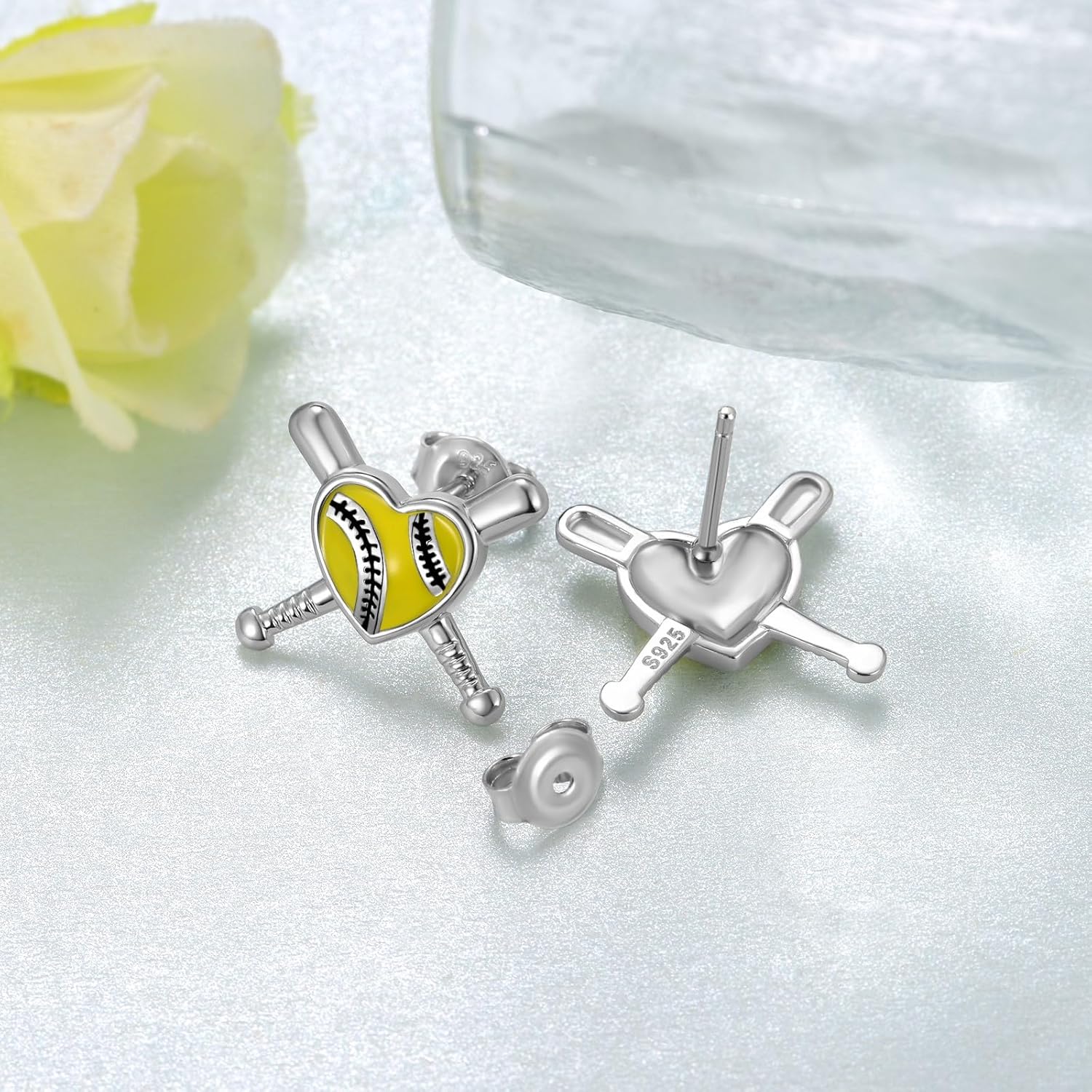 Softball Earrings 925 Sterling Silver Softball Stud Earrings for Women Softball Jewelry Gifts for Women Softball Players Team - Image 3