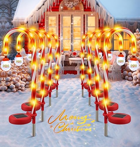 Miniatura 1 de Luces de camino de bastón de Navidad de 31 pulgadas con decoraciones solares de Navidad para exteriores, luces LED integradas, decoración de Navidad