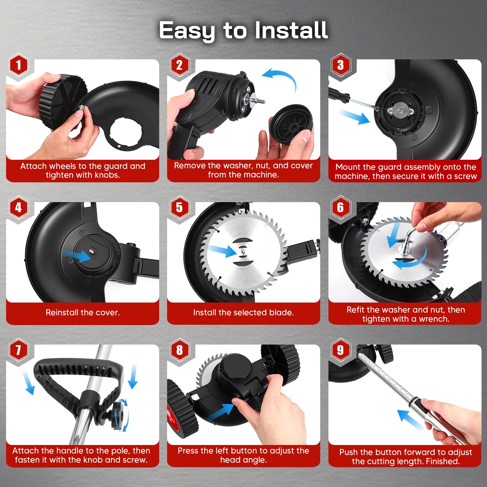 Desbrozadora con batería, 5 en 1 batería con 2 baterías, 4 cuchillas intercambiables para ramas, setos, hierba y musgo, cortacésped eléctrico para patios, jardines y bordes de aceras, altura ajustable
