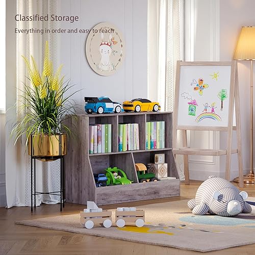 Miniatura 6 de DINZI LVJ Organizador de almacenamiento de juguetes, estantería para niños, armario de almacenamiento de juguetes de madera, estantería para niños