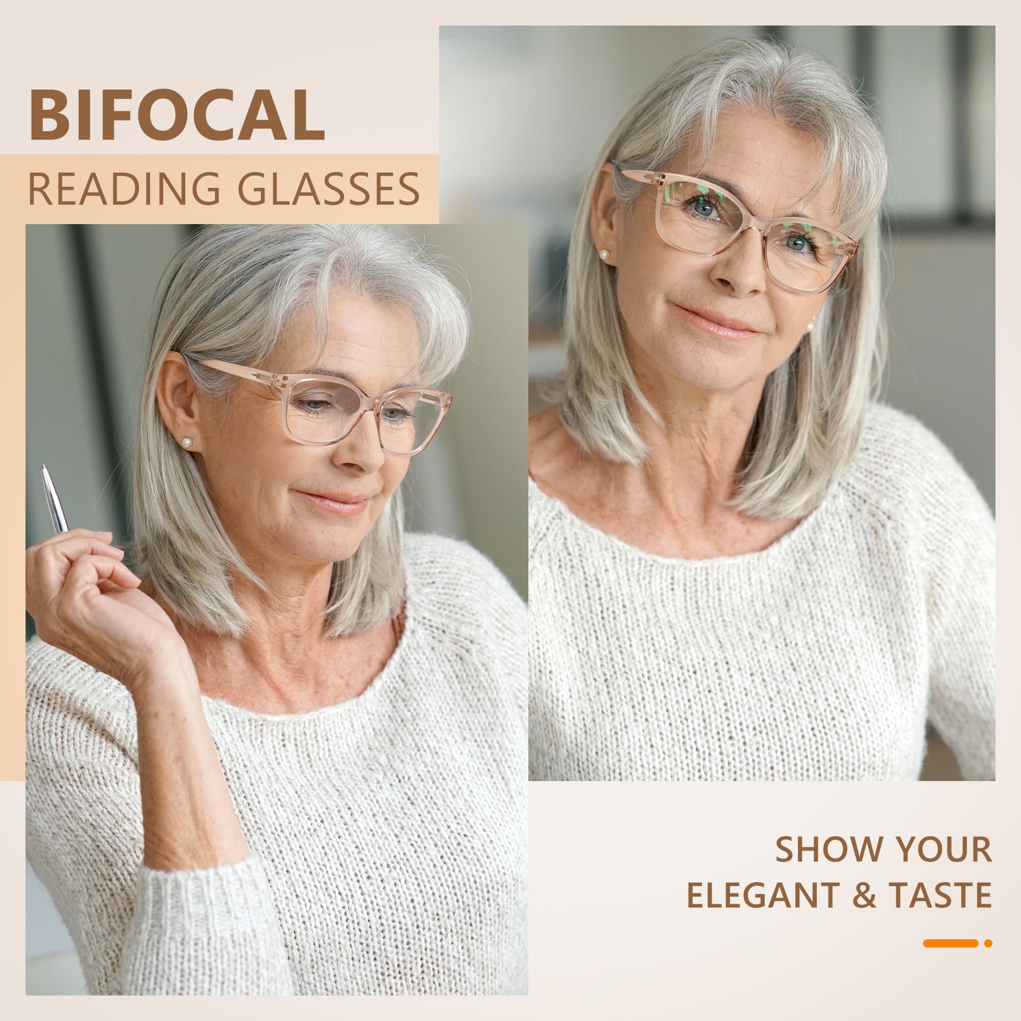 EASY READ Bifocal Reading Glasses for Women,Blue Light Blocking Computer Readers,Anti UV Women Eyeglasses with Spring Hinge(Magnification 2.50,Brown)