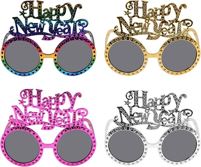 Riopngy 2023 New Year Party Glasses Novelty Party Glasses Photo Booth Props 4 Pieces