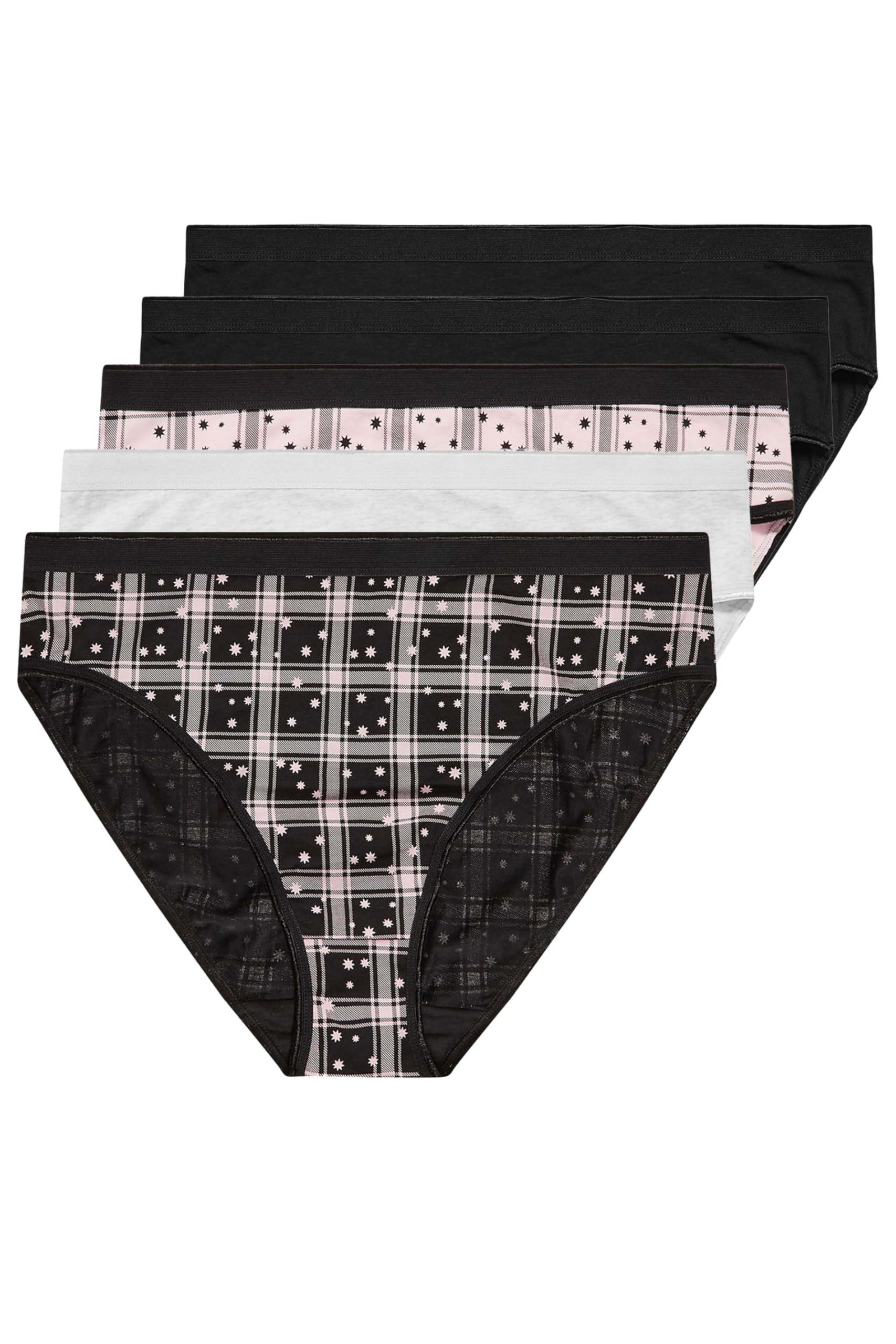 Yourset 5 Pack Curve & Pink Check Print High Leg Knickers - Women's - Plus Size Curve