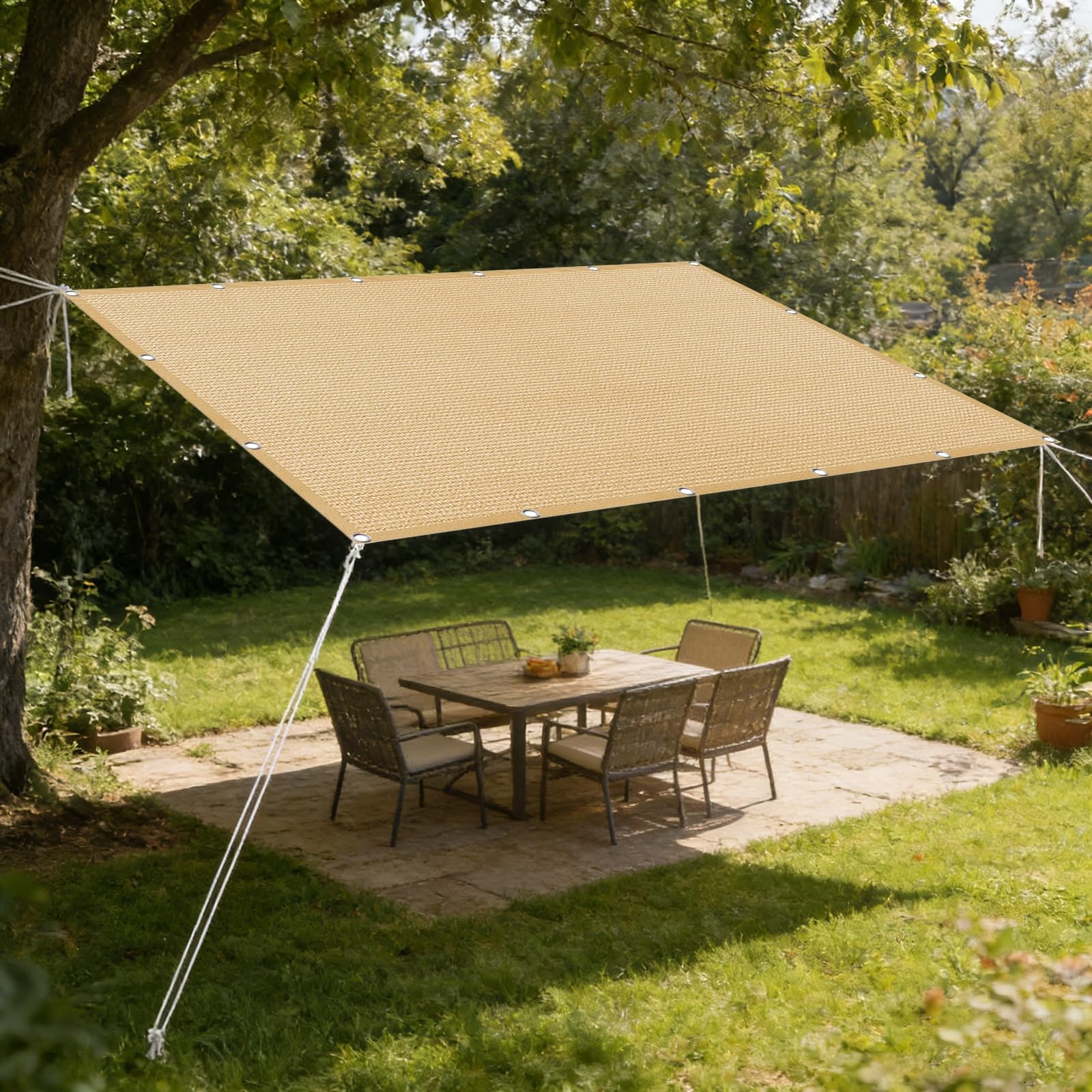 Sonnensegel Rechteckig 2.5 x 4.1 m Windstabil, Reißfest, Uv-Schutz, Robust Stabil, Ohne Bohren, Sonnenschutz Sonnenschutz Segel mit Ösen für Balkon, Pergola, Carport Pool, Sandgelb