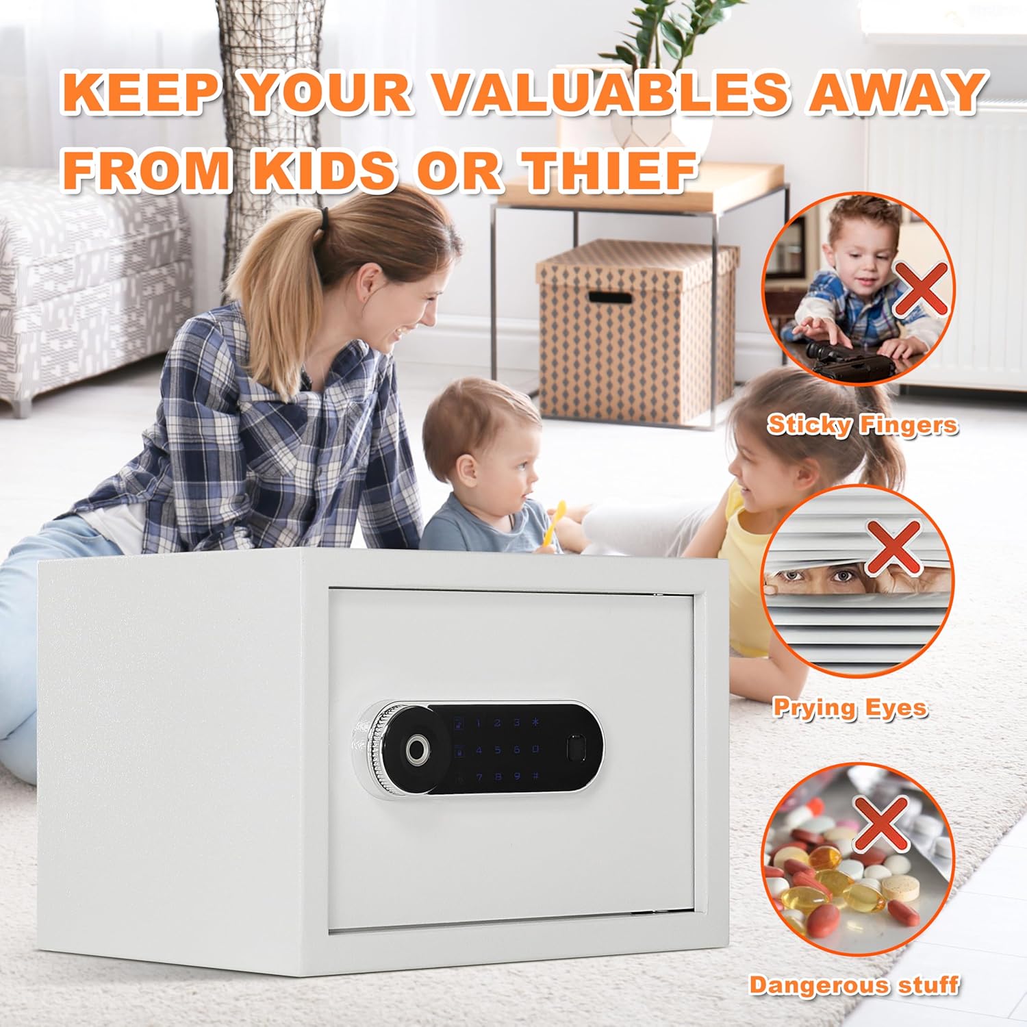Home Safe Luxury Jewelry Safe with Fingerprint&Keypad Lock, Removable Shelf, Office Hotel High Security for safes, 1.0 Cubic Feet。(No fireproof bag, 9.8"H X 13.8"W X 10.8"D)