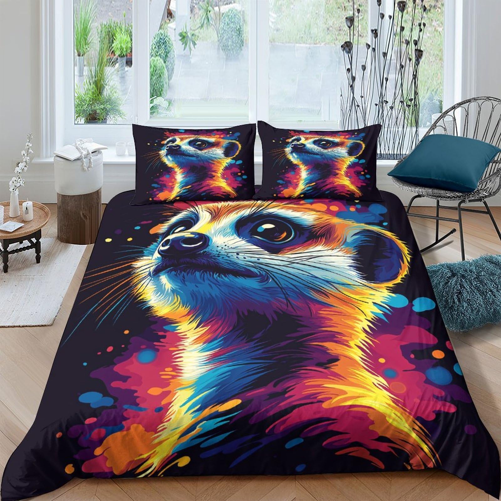 Ctjqhvkz Style-9 3D Printed Colorful Meerkat Fitted Sheet Microfiber Anti-Slip Bed Cover For Bedroom Decor Mattress Protection Single（135X200cm）