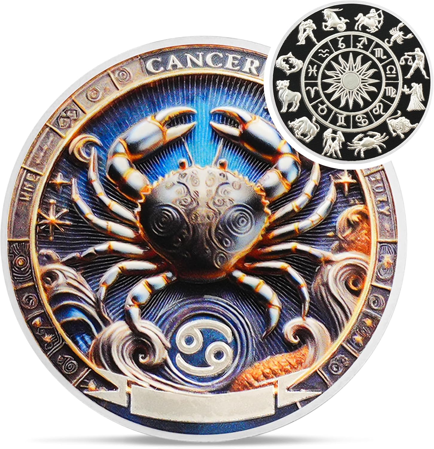 Cool Cancer 12 Zodiac Challenge Coin - Twelve Constellations Cancer Protective Talisman Coin - Divination Good Luck Charms Tarot Coin - Meaningful Star Sign Collectible Gifts for Men Women Friend Kid