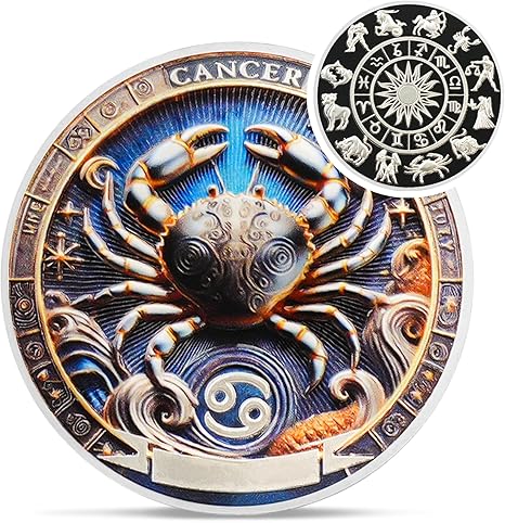 Cool Cancer 12 Zodiac Challenge Coin - Twelve Constellations Cancer Protective Talisman Coin - Divination Good Luck Charms Tarot Coin - Meaningful Star Sign Collectible Gifts for Men Women Friend Kid