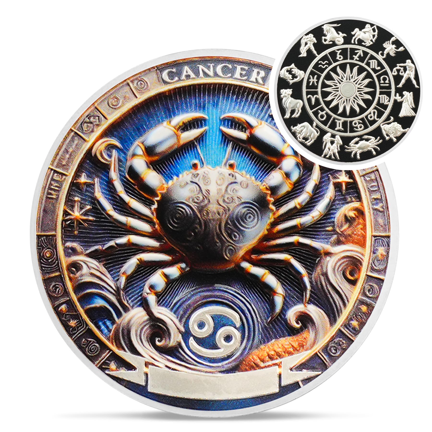Cool Cancer 12 Zodiac Challenge Coin - Twelve Constellations Cancer Protective Talisman Coin - Divination Good Luck Charms Tarot Coin - Meaningful