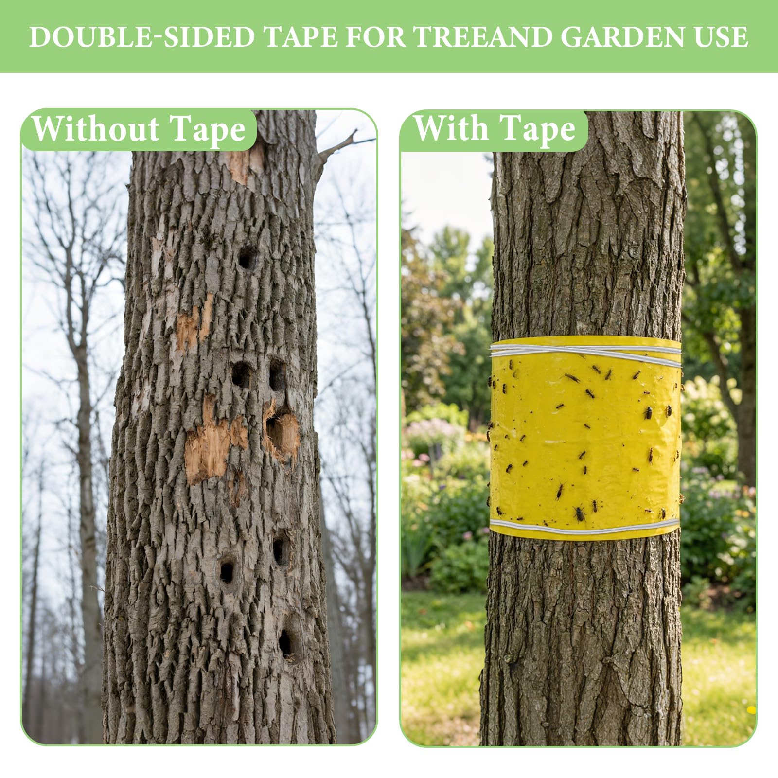 5 m cinta pegajosa para árboles, cinta adhesiva para insectos, cinta amarilla de doble cara para envolver troncos, 25 cm de ancho, recortable, con 40 alambres de sujeción de 23 cm (25 cm * 5 m)