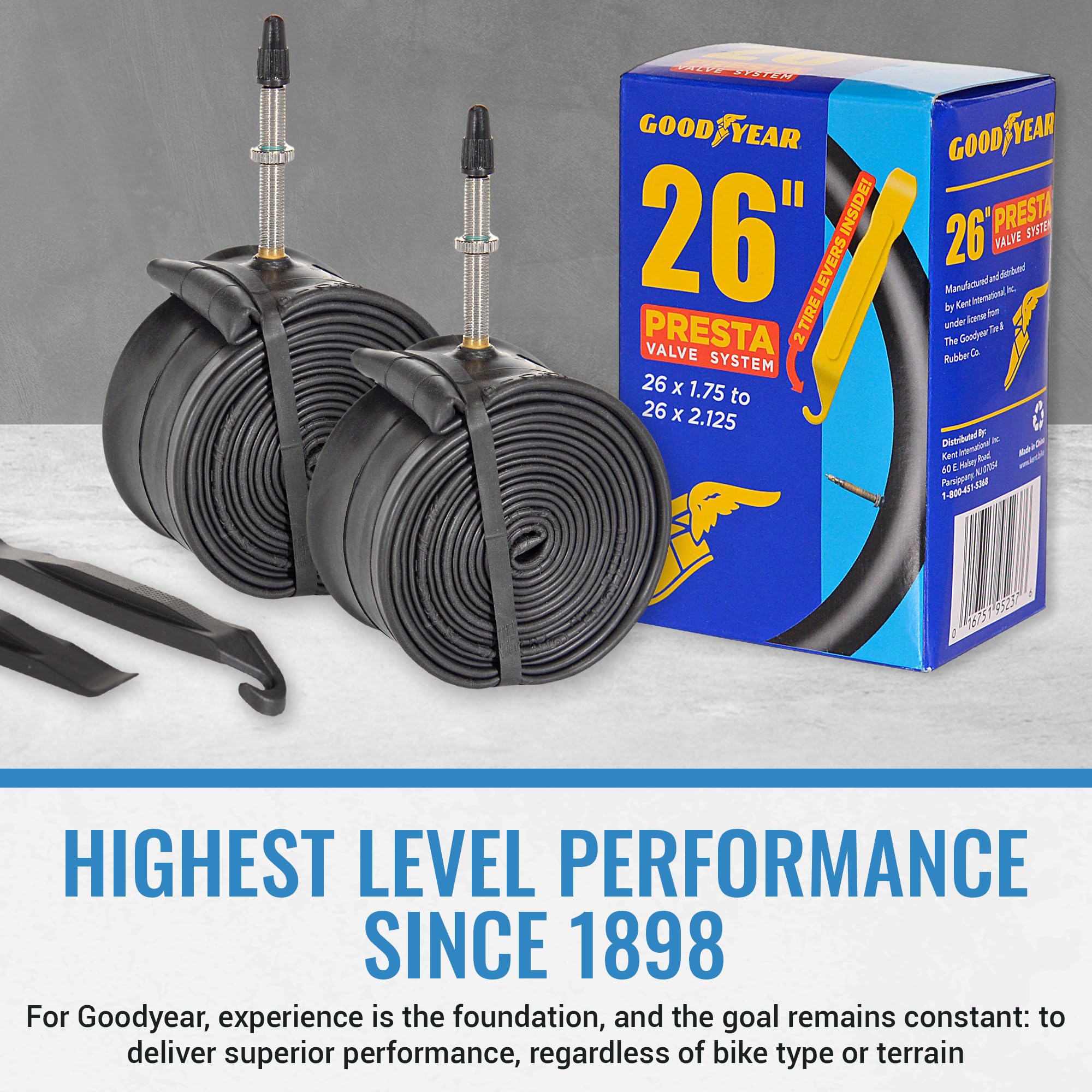 Goodyear Lot de 2 chambres à air de vélo avec valve Presta 48 mm avec caoutchouc butyle