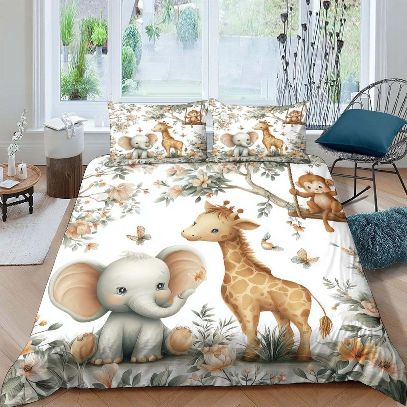 Ctjqhvkz Style-3 3D Printed Cute Elephant Fitted Sheet Microfiber Soft Animal Giraffe Mattress Cover For Bedroom Guestroom Dorm Decor Single（135X200cm）