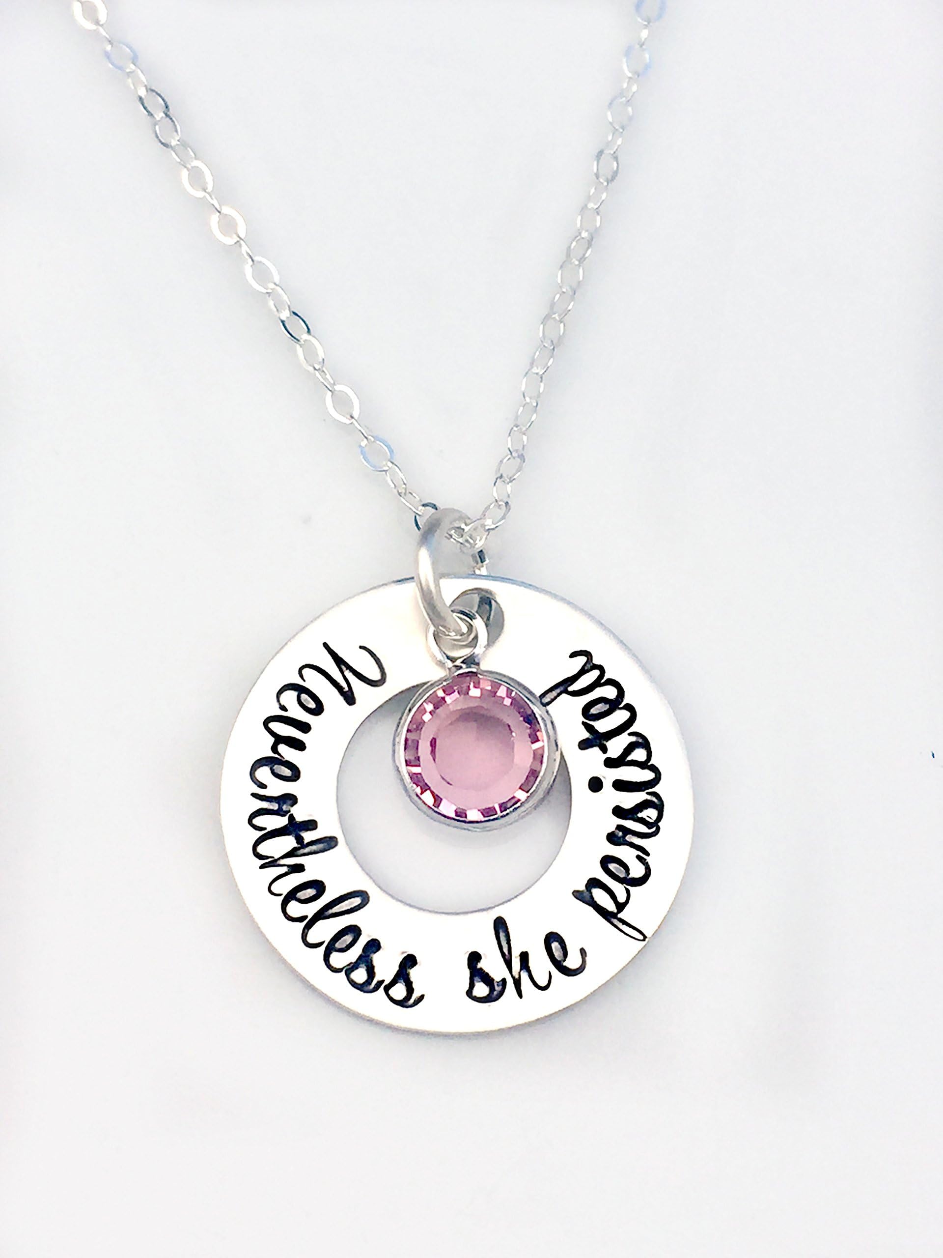 Nevertheless She Persisted Washer Necklace with Birthstone