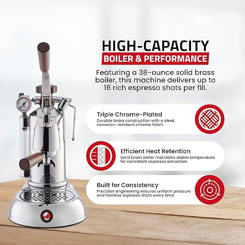 Miniatura 3 de La Pavoni PSW-16 Stradavari - Máquina de expreso de 16 tazas cromada con asas de madera color plateado