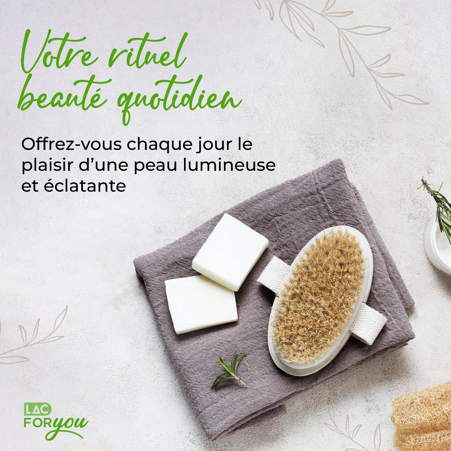 LAC FOR YOU Brossage a Sec Drainage Lymphatique en Bois et Poils Naturels - Brossage a Sec Exfoliante Corps et Massage Anti-Cellulite