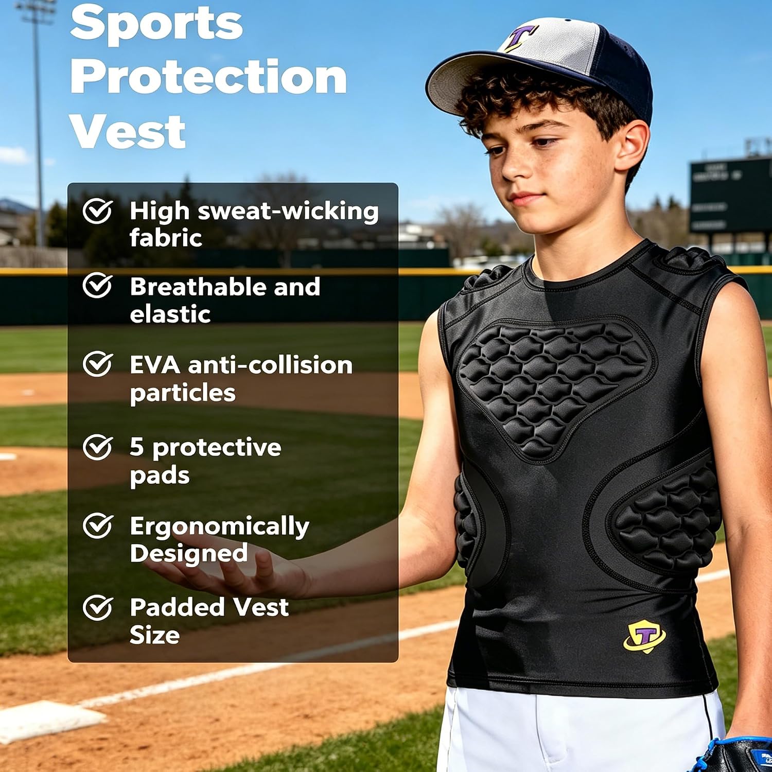 TUOY Youth Kids Football Padded Compression Shirt Rib Chest Protector for Baseball Softball
