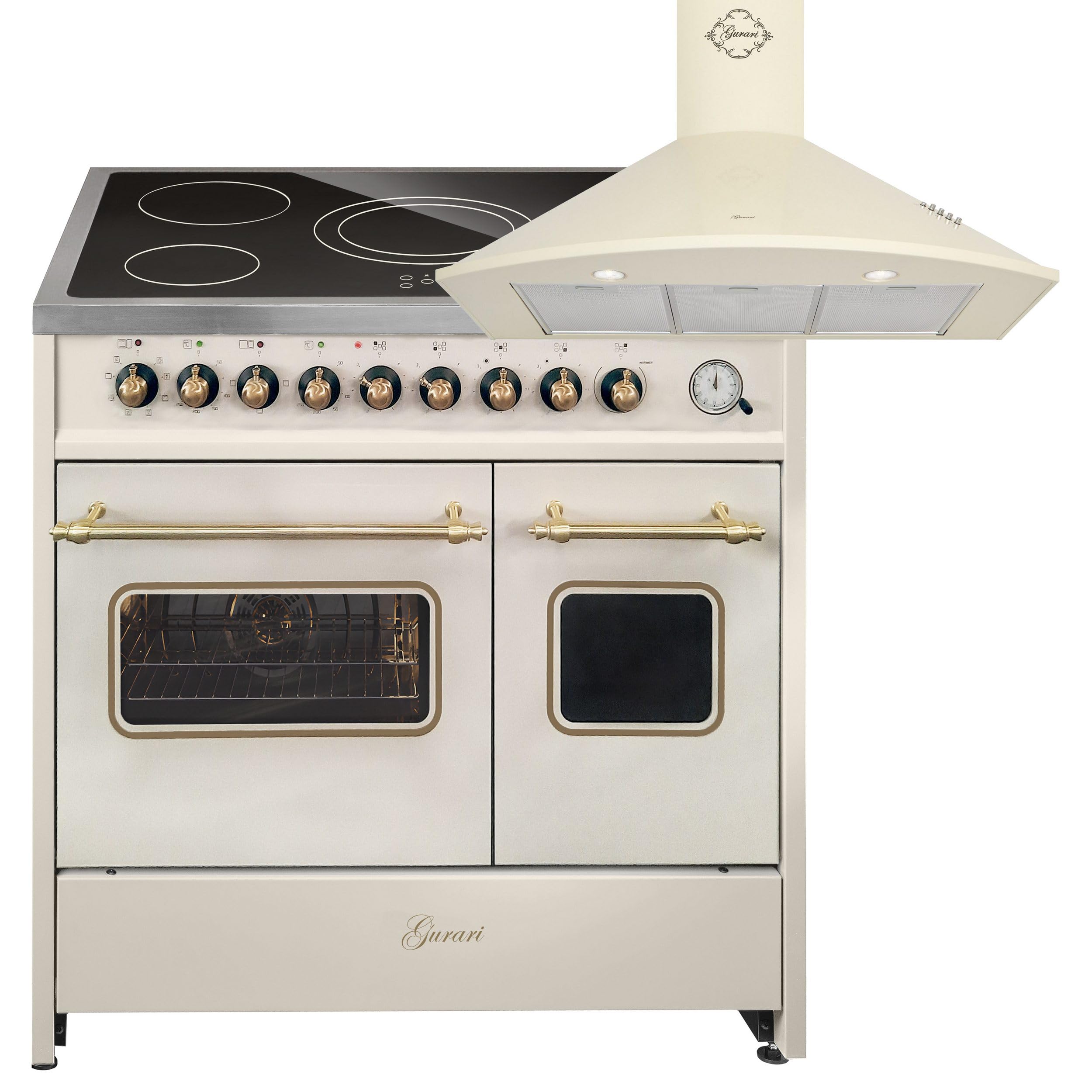 GURARI Electric cooker GCH E 912 DF Cr r+GCH C 046 BG 9, 90 cm with telescopic extension 1 compartment, double oven + extractor hood 90 cm