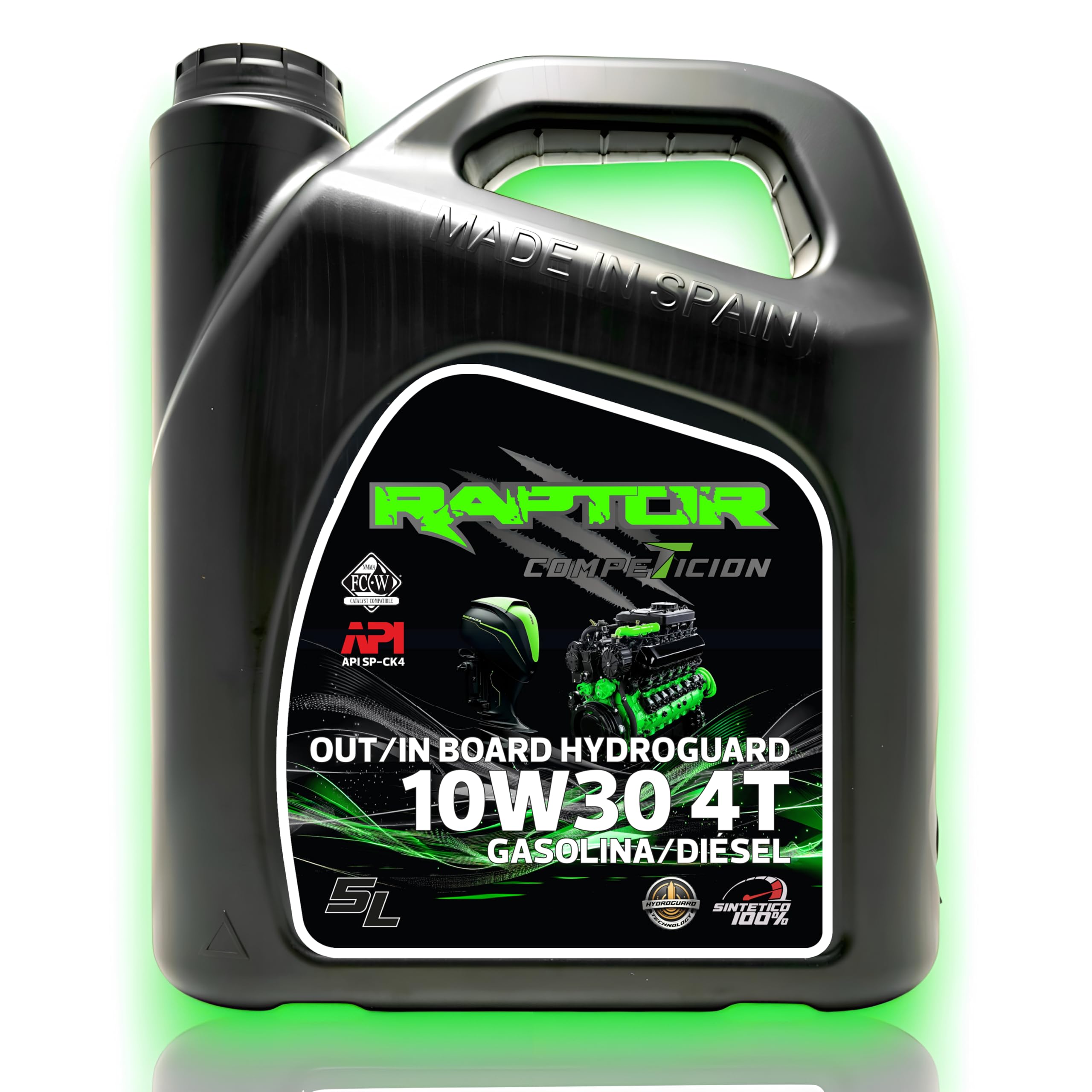 Raptor Marine - Aceite Motor Marino 10W30 100% Sintético Hydroguard | 5L | Fueraborda e Intraborda 4T | Gasolina y Diésel | Anticorrosión | NMMA FC-W, API SP