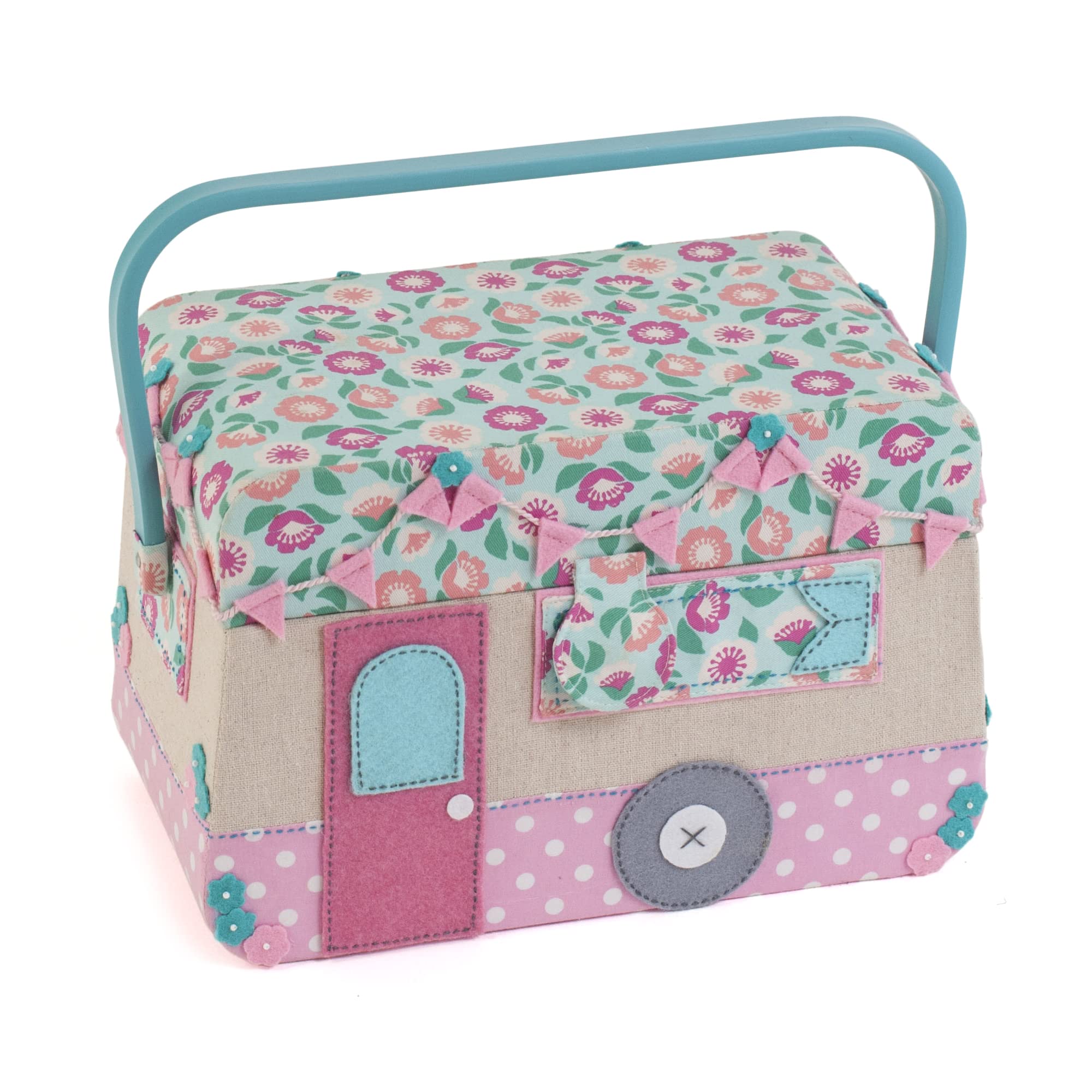 Hobby Gift Novelty Sewing Craft Hobby Storage Box, Embroidered, Caravan