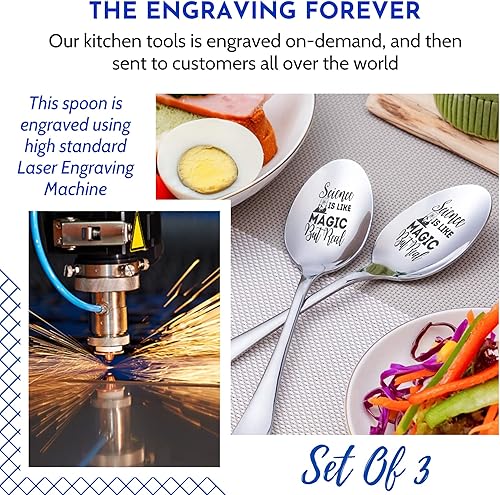 Miniatura 4 de science is like magic but real student teacher or scientist Spoon Engraved Stainless Steel 3Pcs