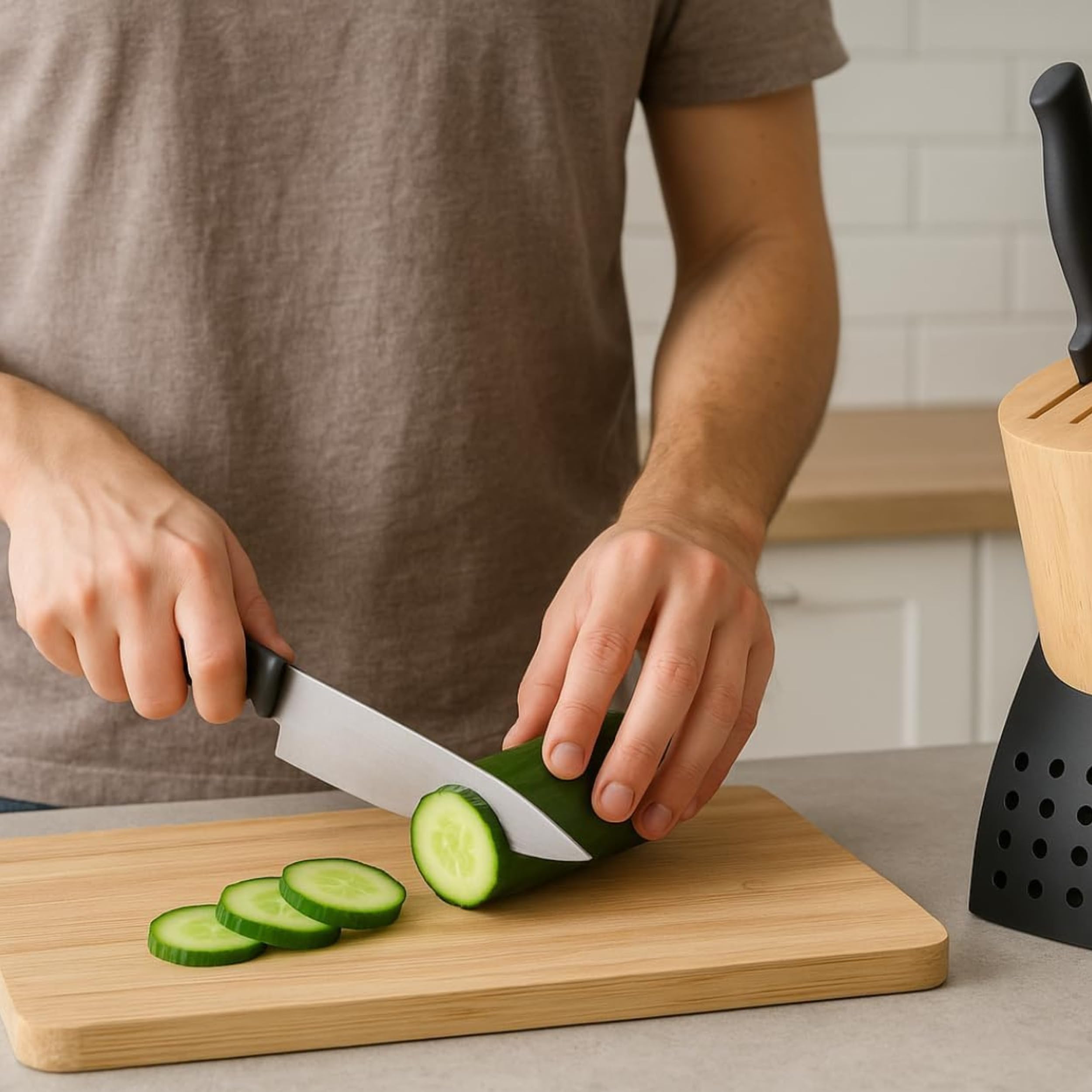 Image secondaire de Bloc Porte-Couteaux Universel en Bois avec Base Antidérapante - Design Élégant