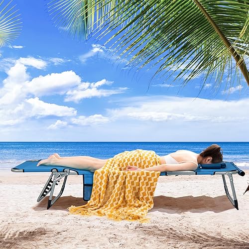 Miniatura 2 de Tangkula Sillón de playa, silla de bronceado plegable al aire libre con agujero para la carabrazo, 2 asas de transporte, almohada, respaldo