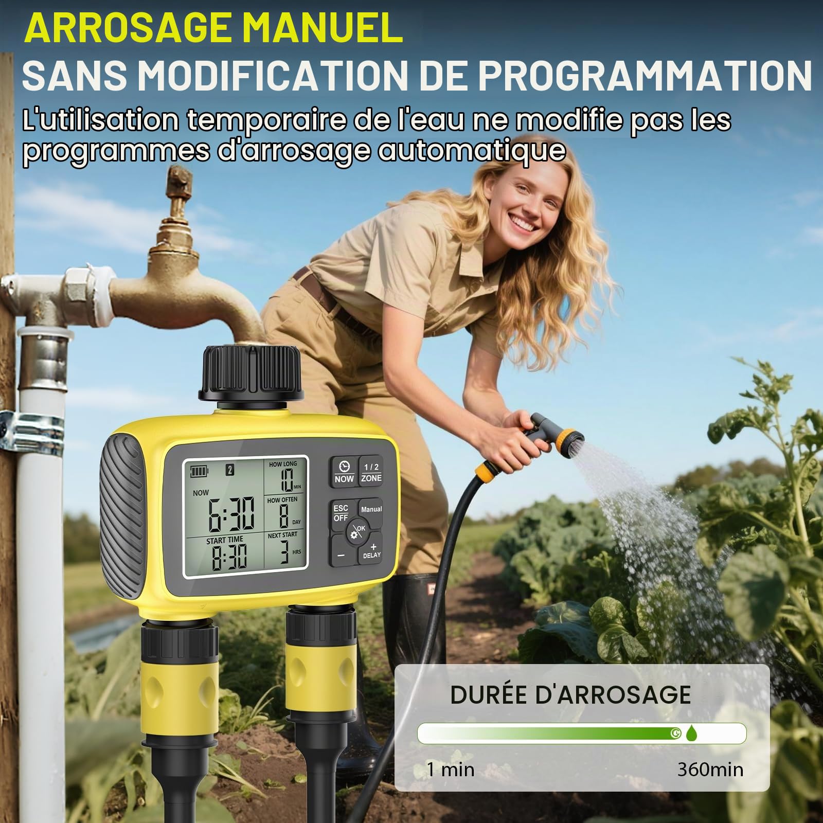 Minuteur D'arrosage de Jardin - Système D'arrosage Automatique à 2 Sorties | Minuteur D'arrosage, Arroseur de Jardin, Kit D'irrigation, Dispositifs D'arrosage, Arrosage Des Plantes Pendant Les Fêtes