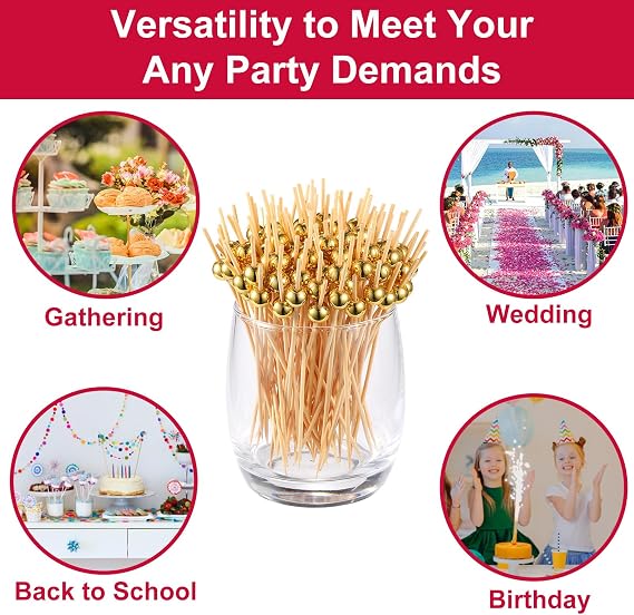 200 PCS Cocktail Picks, Fancy Toothpicks for Appetizers Bamboo Tooth Picks