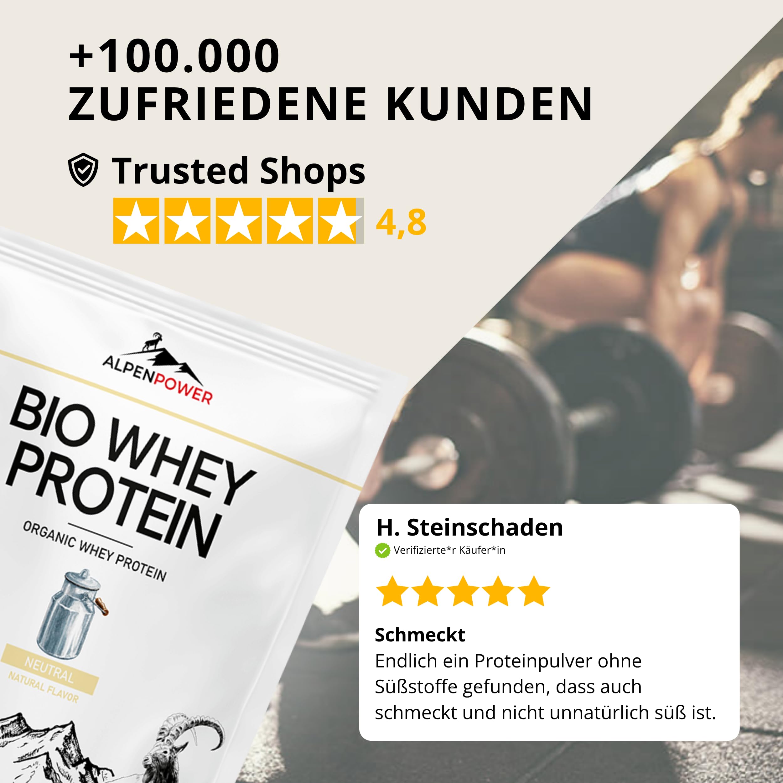 AlpenPower BIO WHEY Protein Neutral 500 g - 100% natürliche Zutaten & ohne Zusatzstoffe - Hochwertiges CFM Eiweiß-Pulver aus bester Bio-Alpenmilch