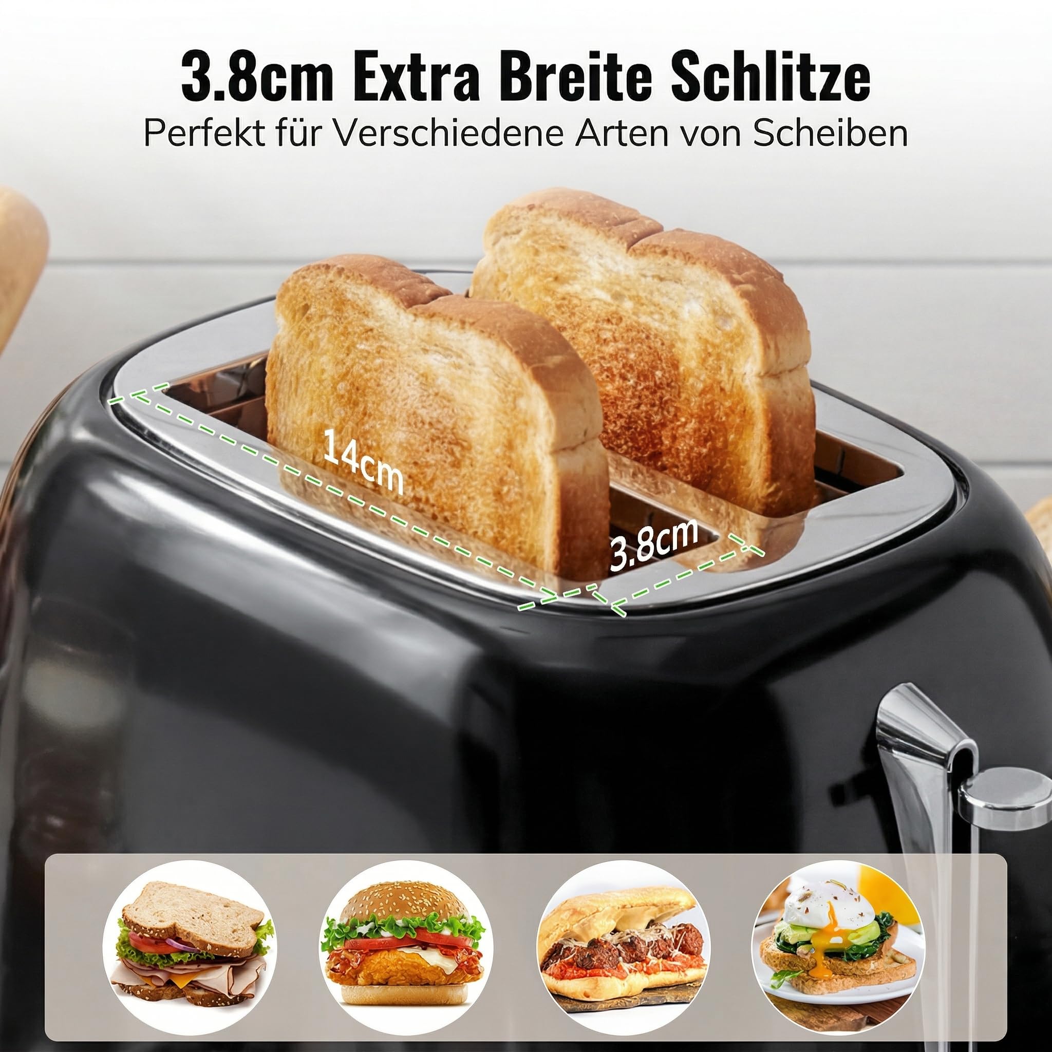 Keenstone Toaster 2 Scheiben, Retro Edelstahl Toaster mit breitem Schlitz, 6 Bräunungsstufen, mit Warmhalterost, Aufwärm- & Auftaufunktion, für Toast und Brot, herausnehmbare Krümelschublade